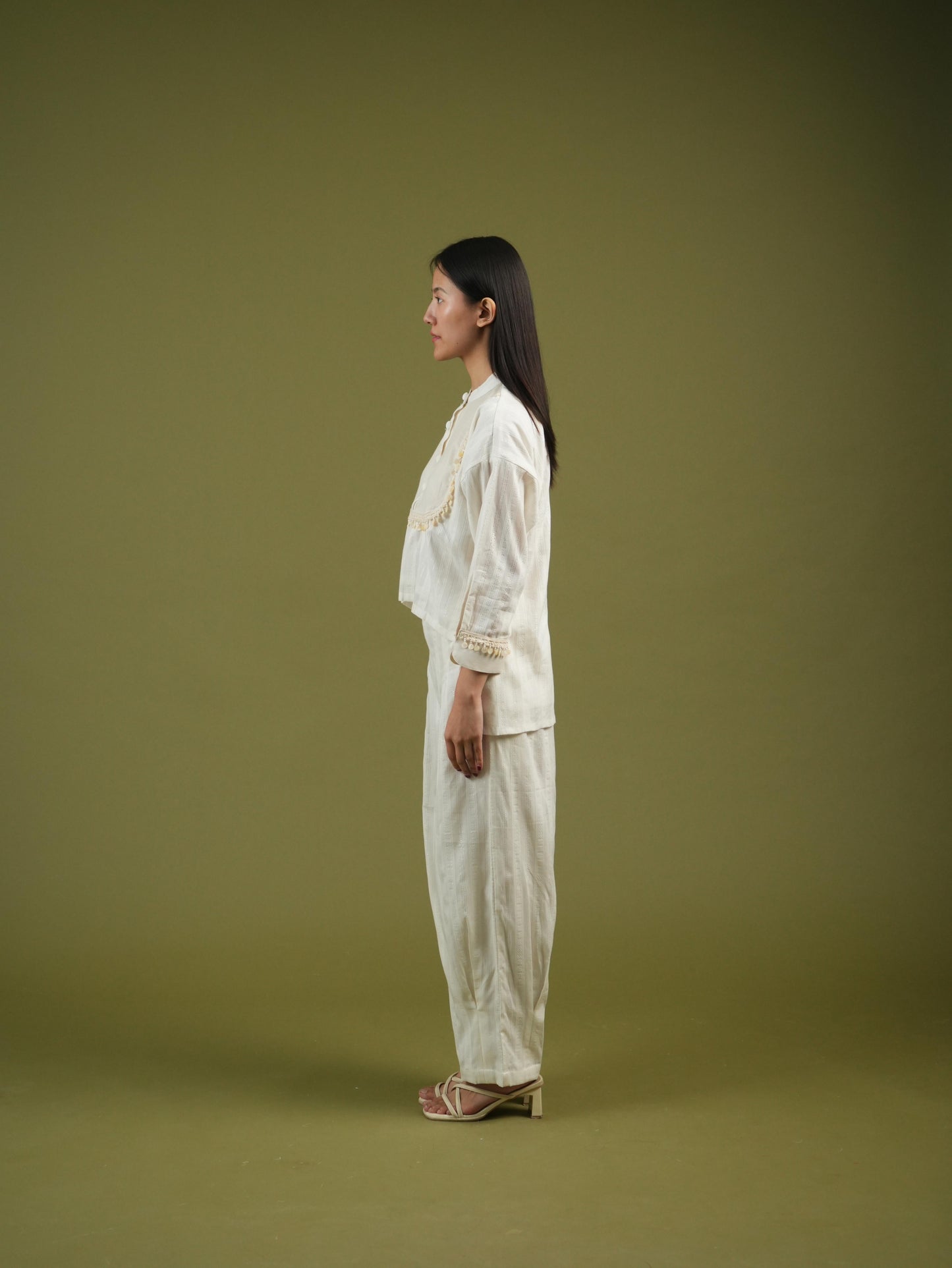 Vanshitaaz Ivory Grace Embroidered Shirt & Pleated Pants Set