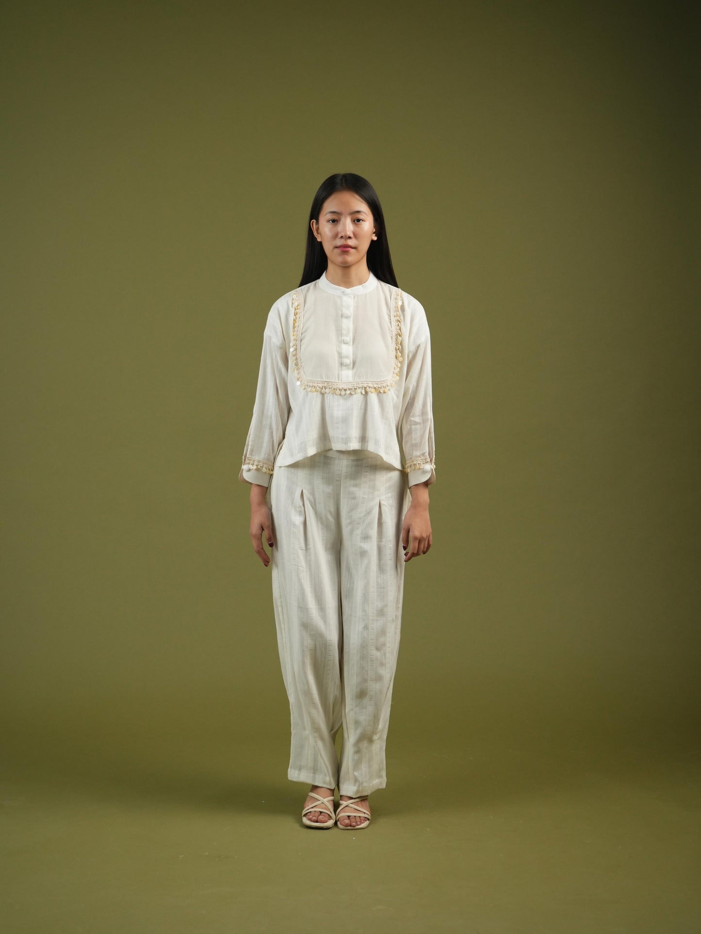 Vanshitaaz Ivory Grace Embroidered Shirt & Pleated Pants Set