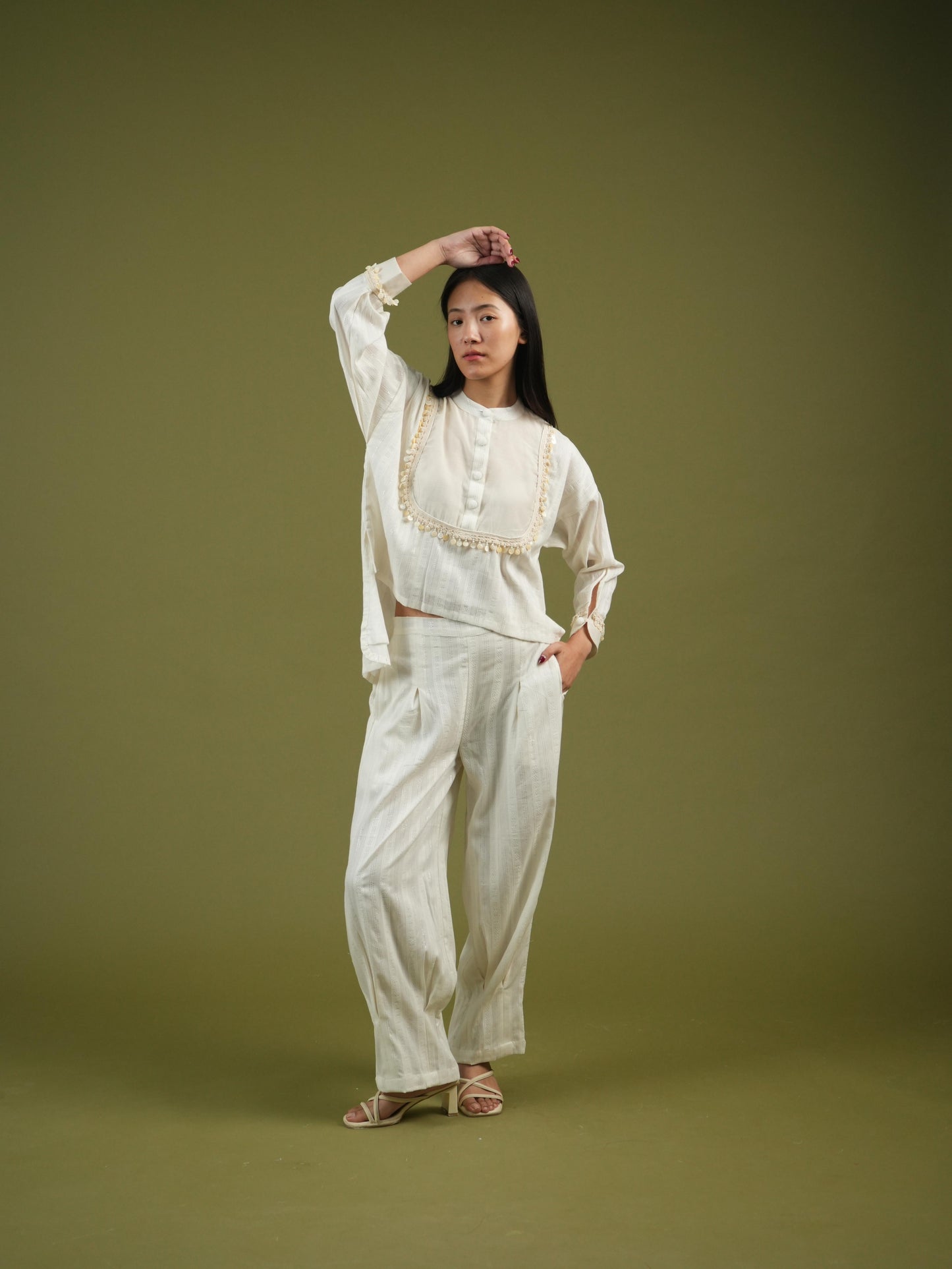 Vanshitaaz Ivory Grace Embroidered Shirt & Pleated Pants Set