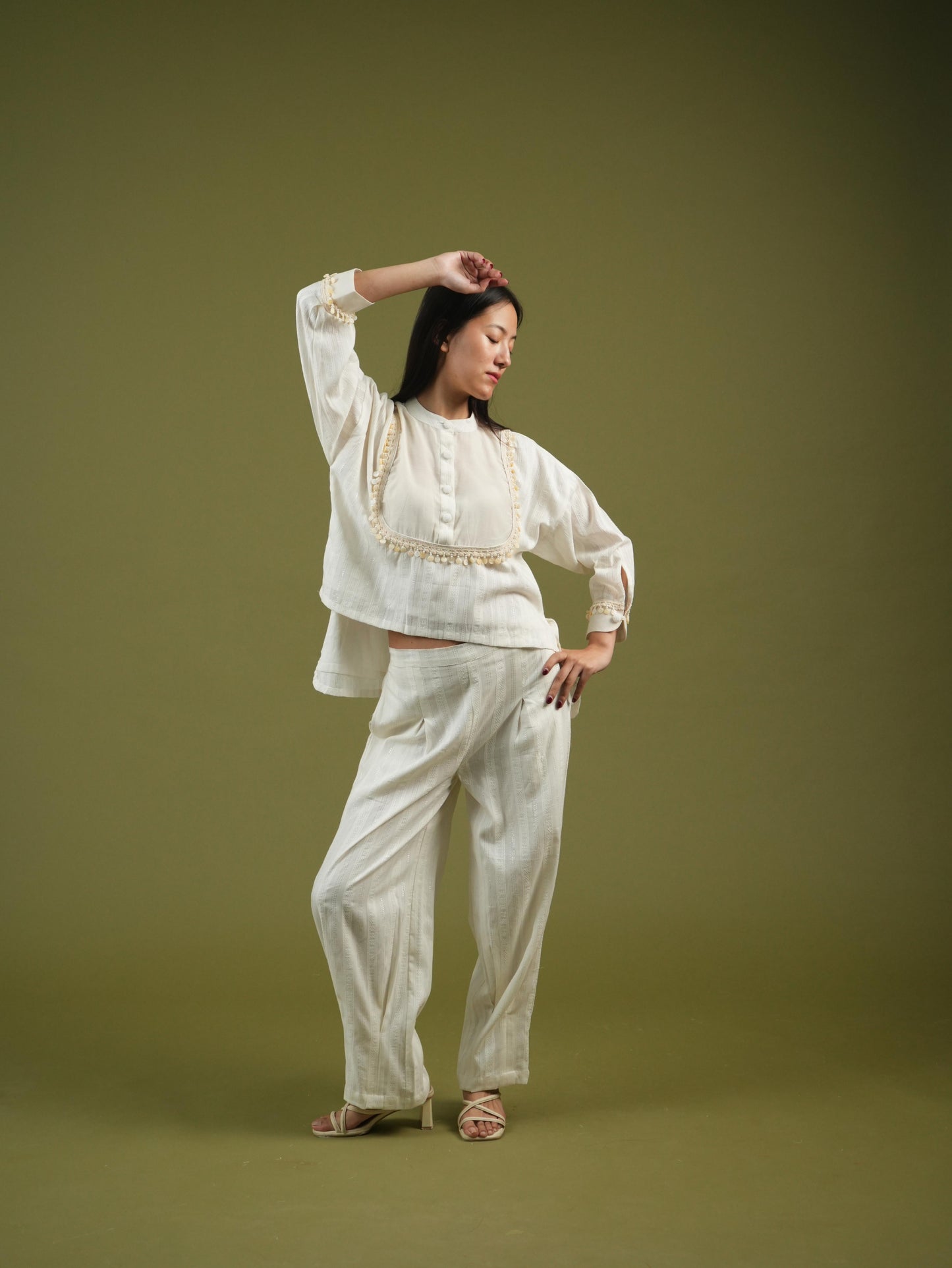 Vanshitaaz Ivory Grace Embroidered Shirt & Pleated Pants Set