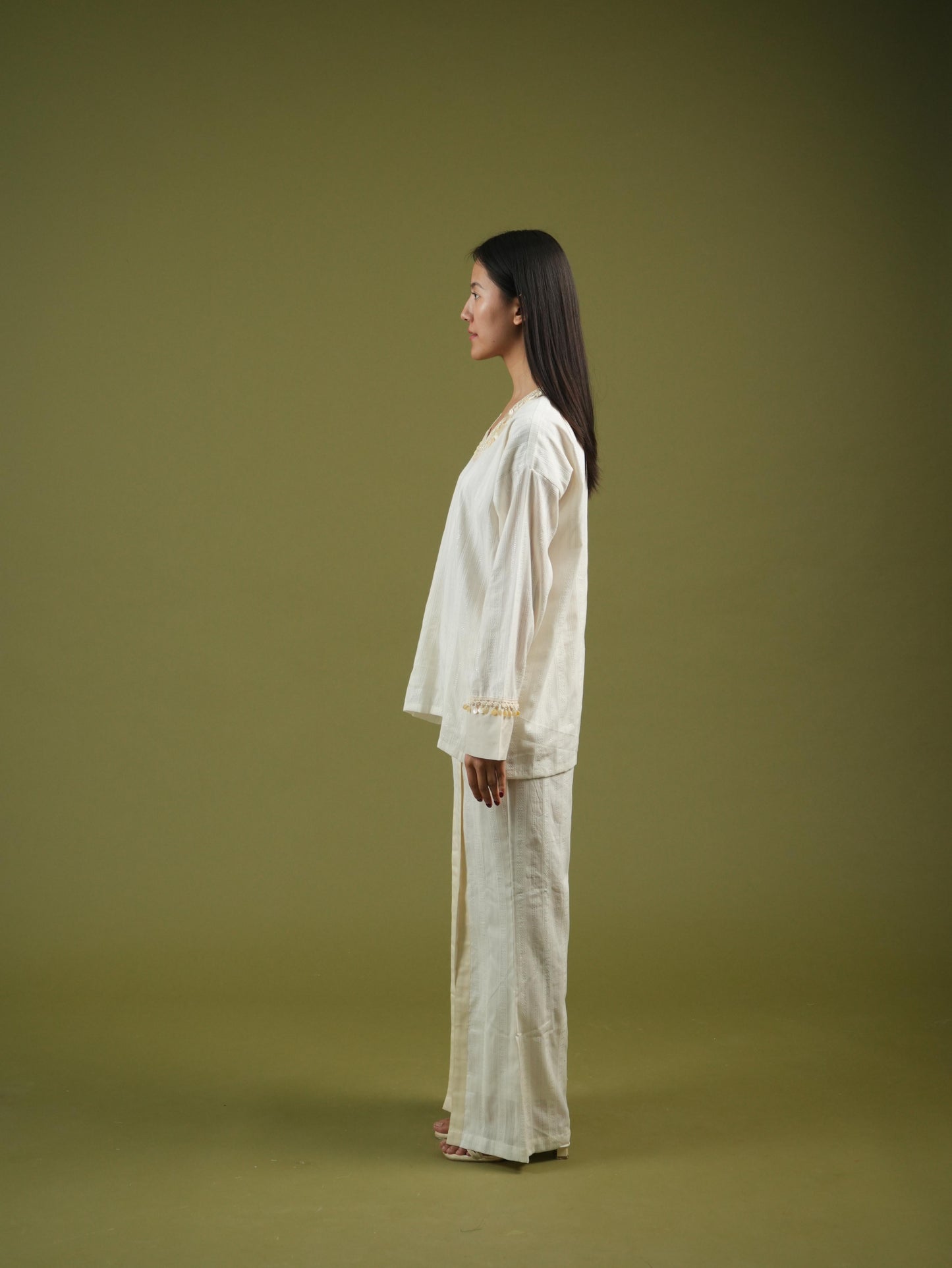 Vanshitaaz Ivory Essence Embroidered Tunic & Slit Pants Set