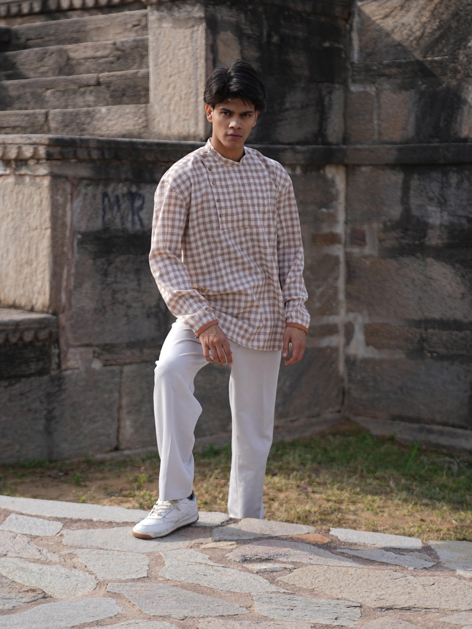 Rust Stripe Coord & Check Kurta Duo
