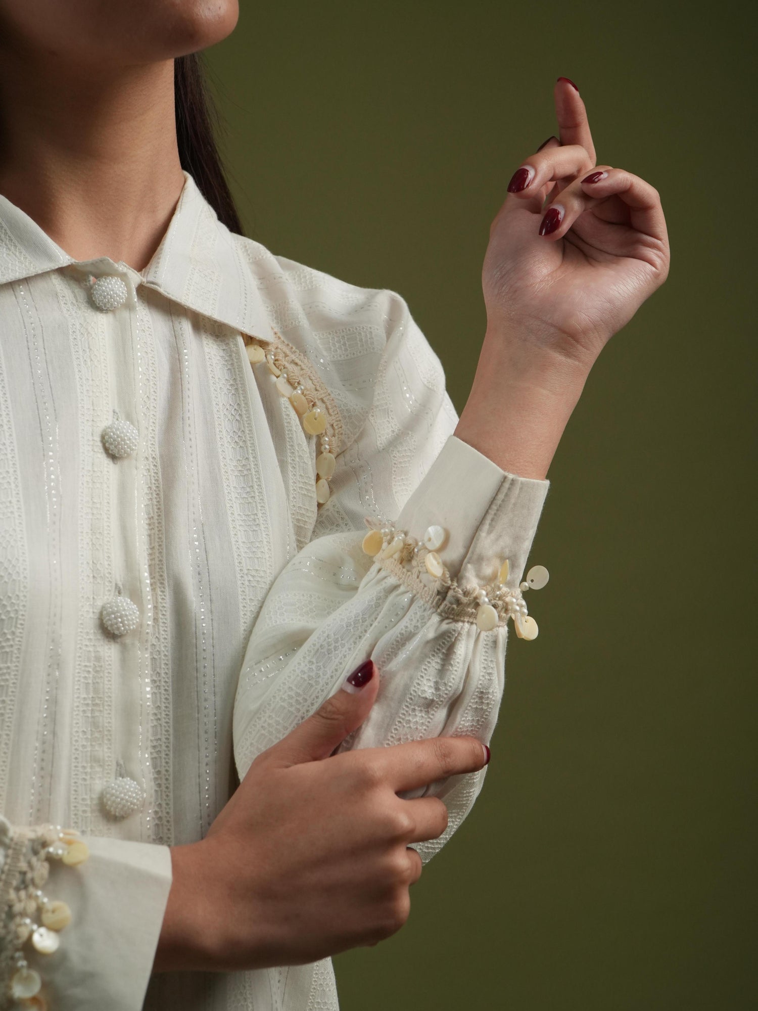Vanshitaaz Ivory Longline Button-Down Shirt & Wide-Leg Pants Set
