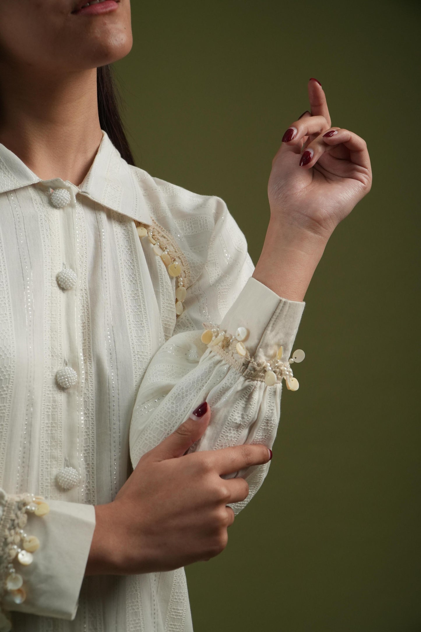 Vanshitaaz Ivory Longline Button-Down Shirt & Wide-Leg Pants Set