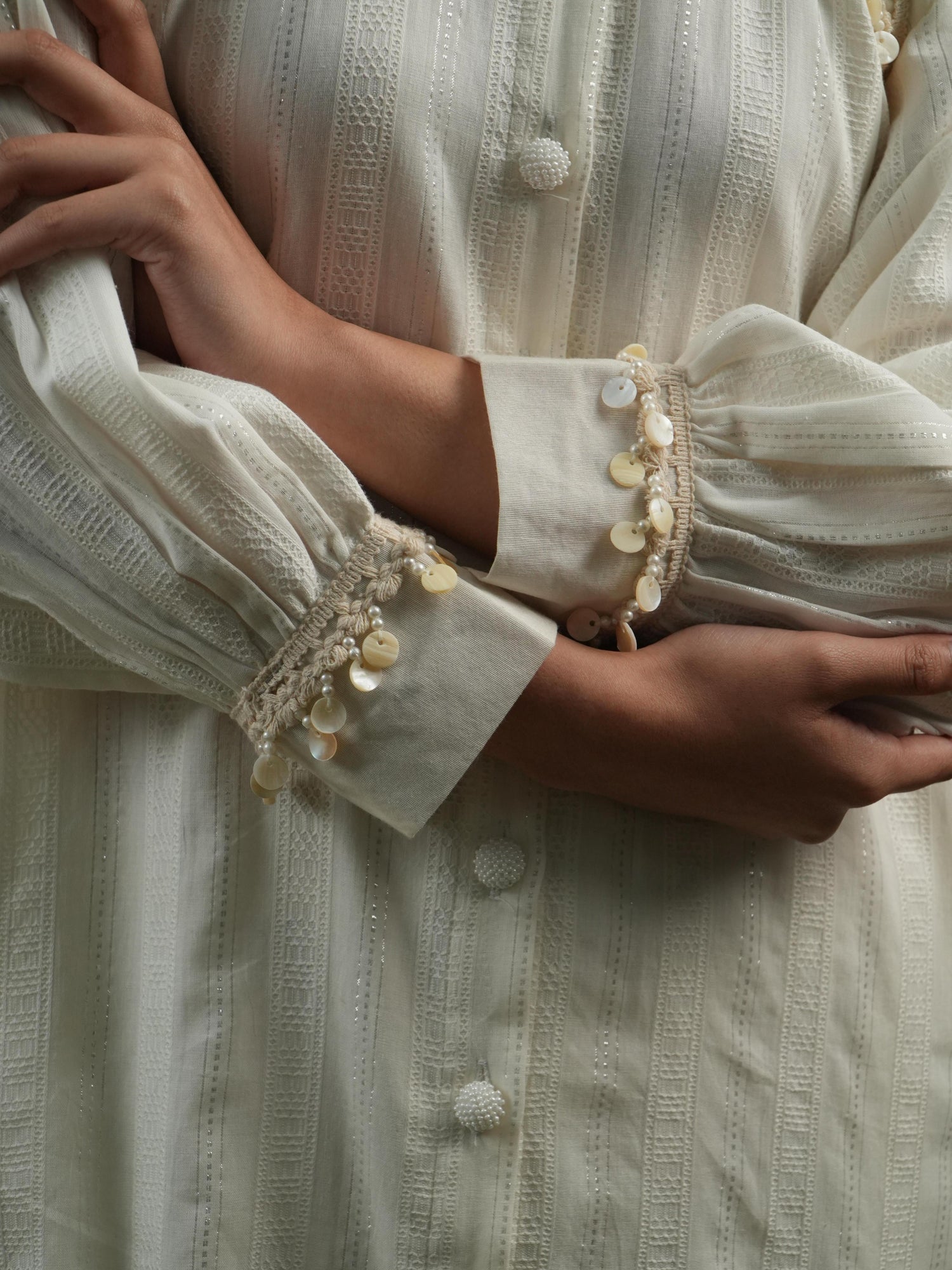 Vanshitaaz Ivory Longline Button-Down Shirt & Wide-Leg Pants Set
