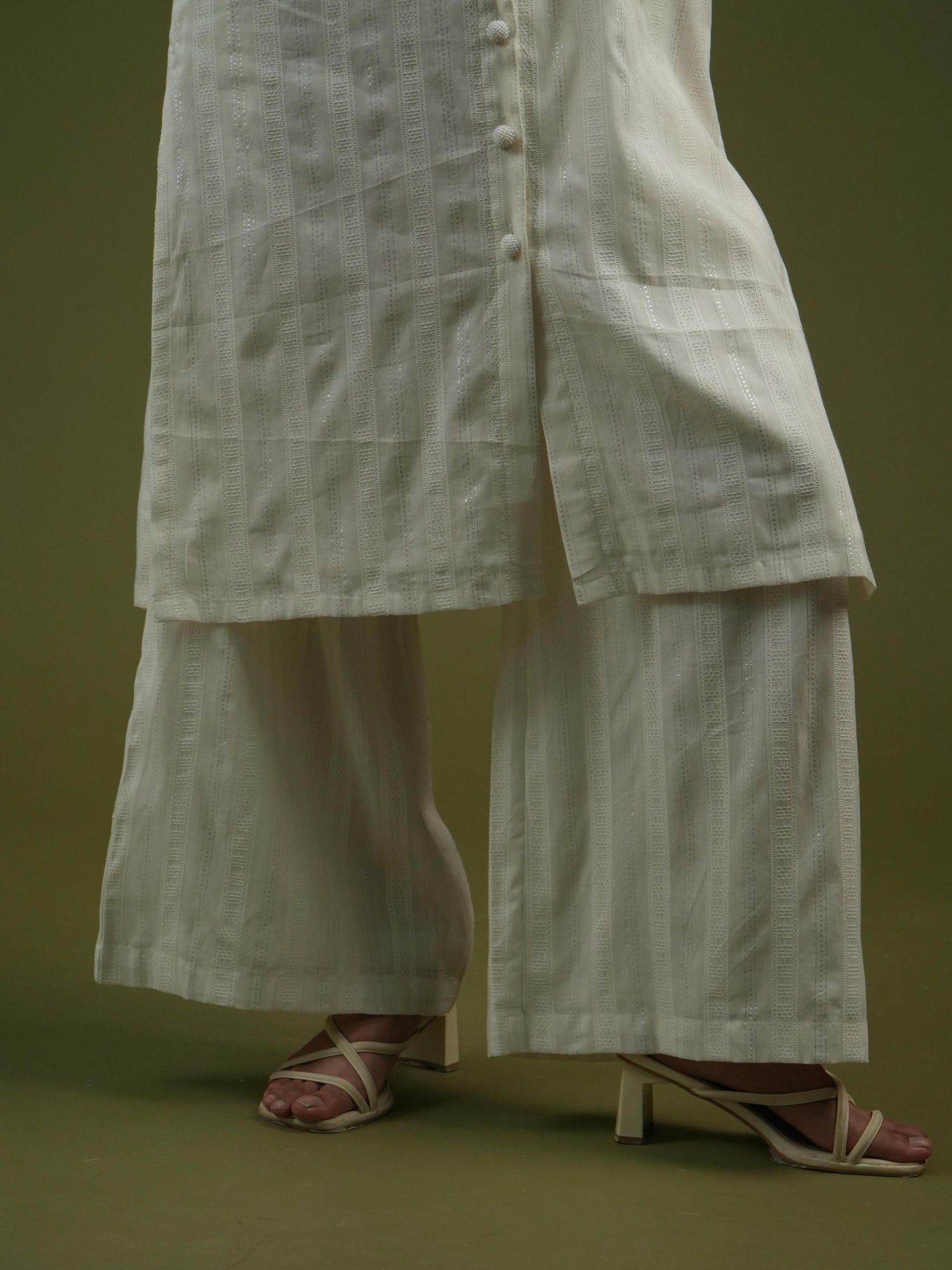 Vanshitaaz Ivory Longline Button-Down Shirt & Wide-Leg Pants Set