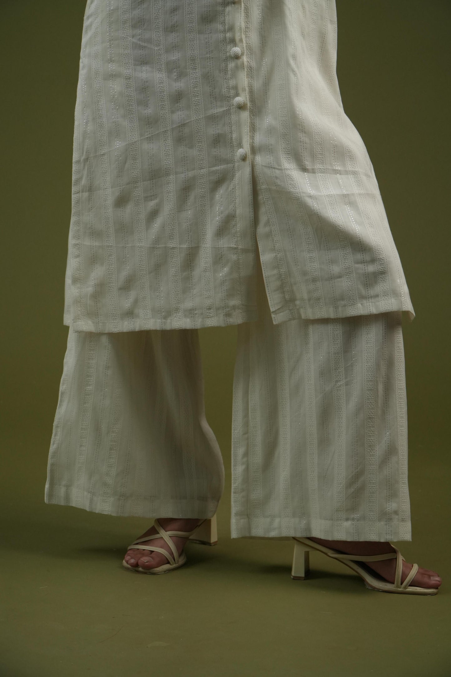 Vanshitaaz Ivory Longline Button-Down Shirt & Wide-Leg Pants Set
