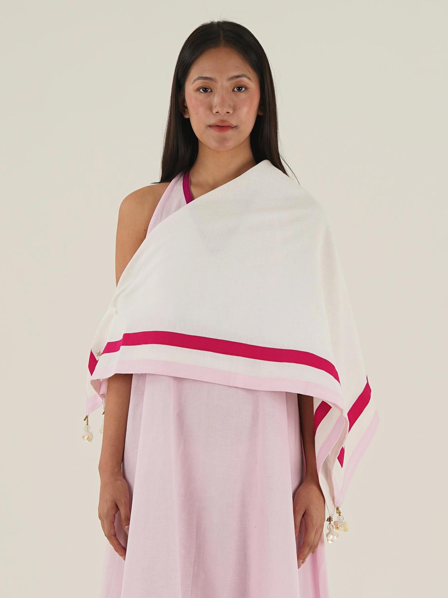 Tassel Linen Cotton Stole - Off White