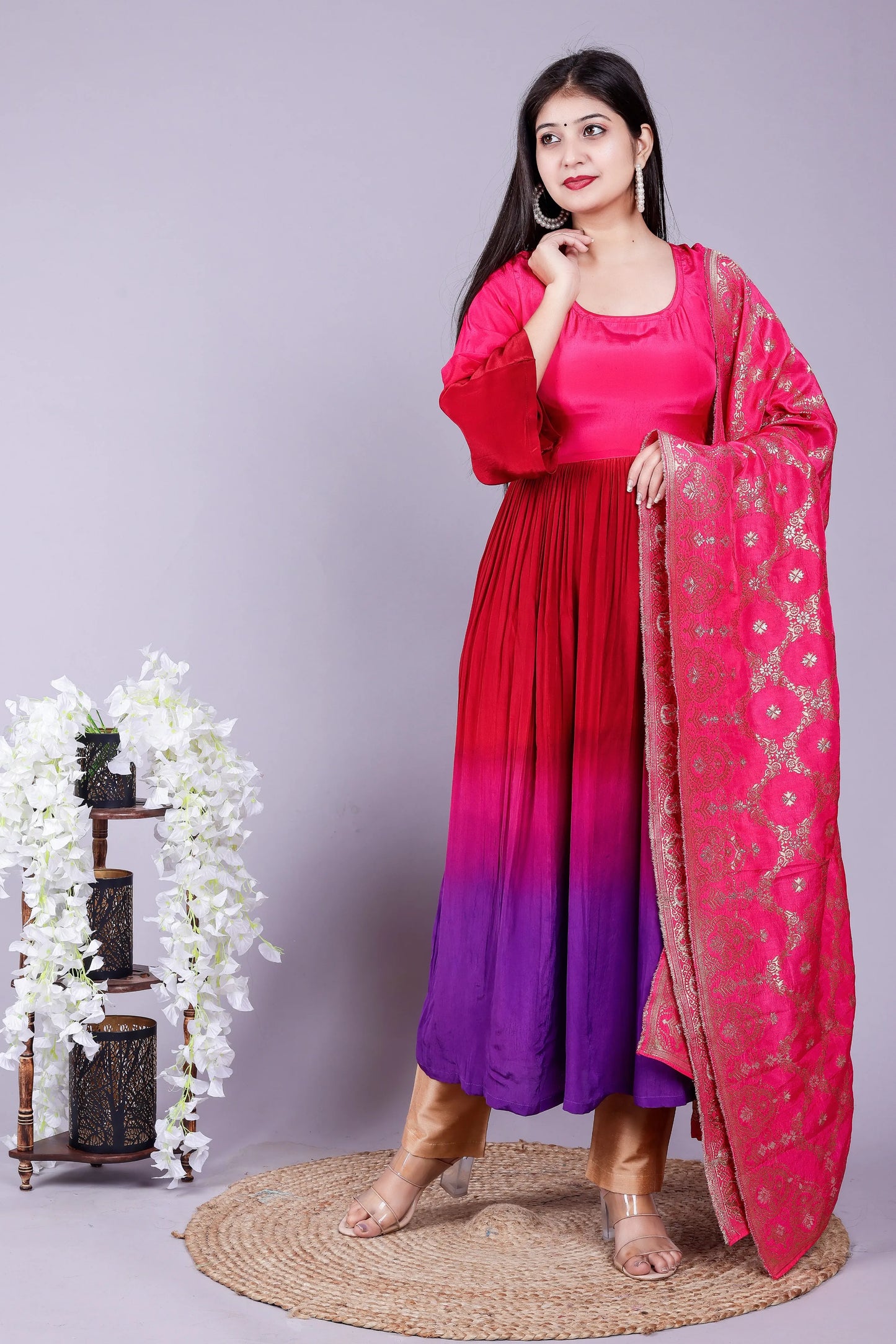 Ombre Pink Purple Kurta pant Dupatta