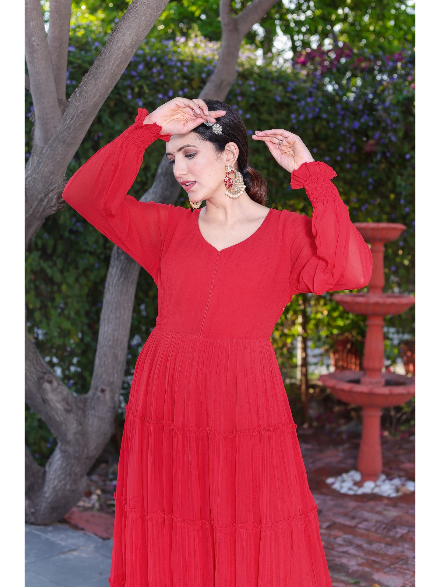Georgette Red Long Gown