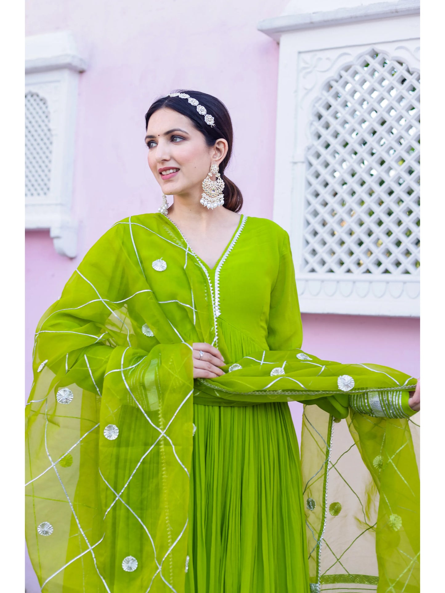 Georgette Lime Green Anarkali set