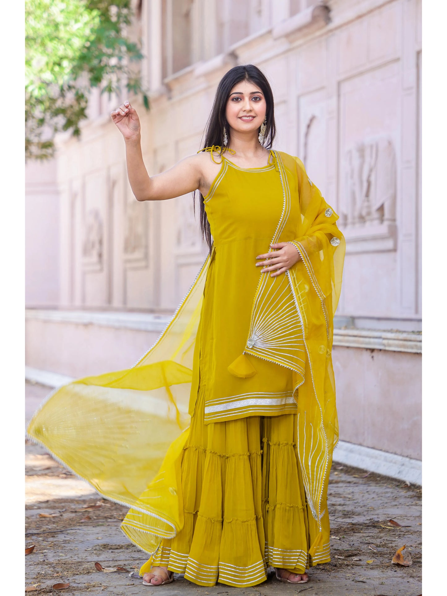 Georgette Short Kurti Sharara Dupatta Set