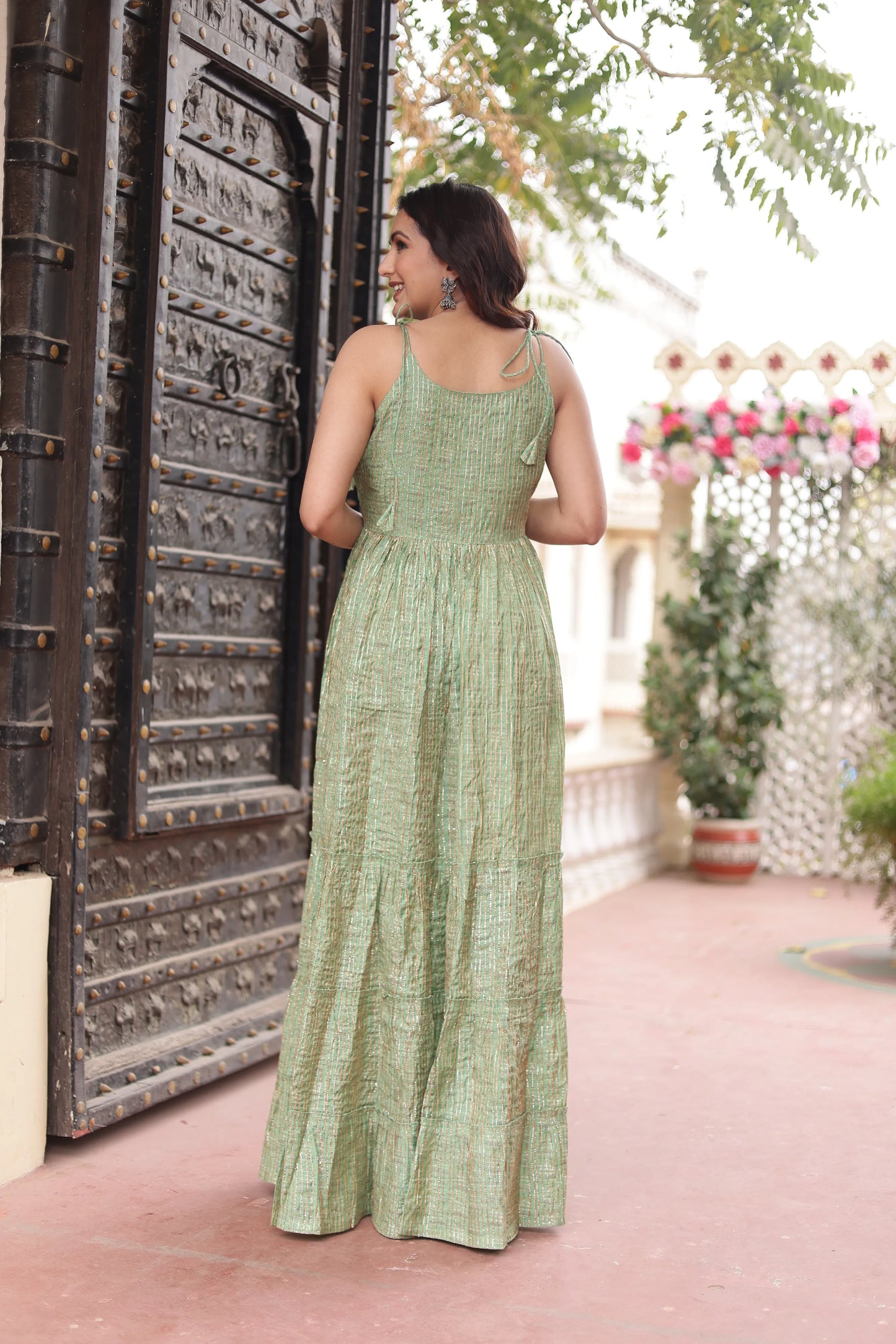Pista Green Spaghetti full length dress