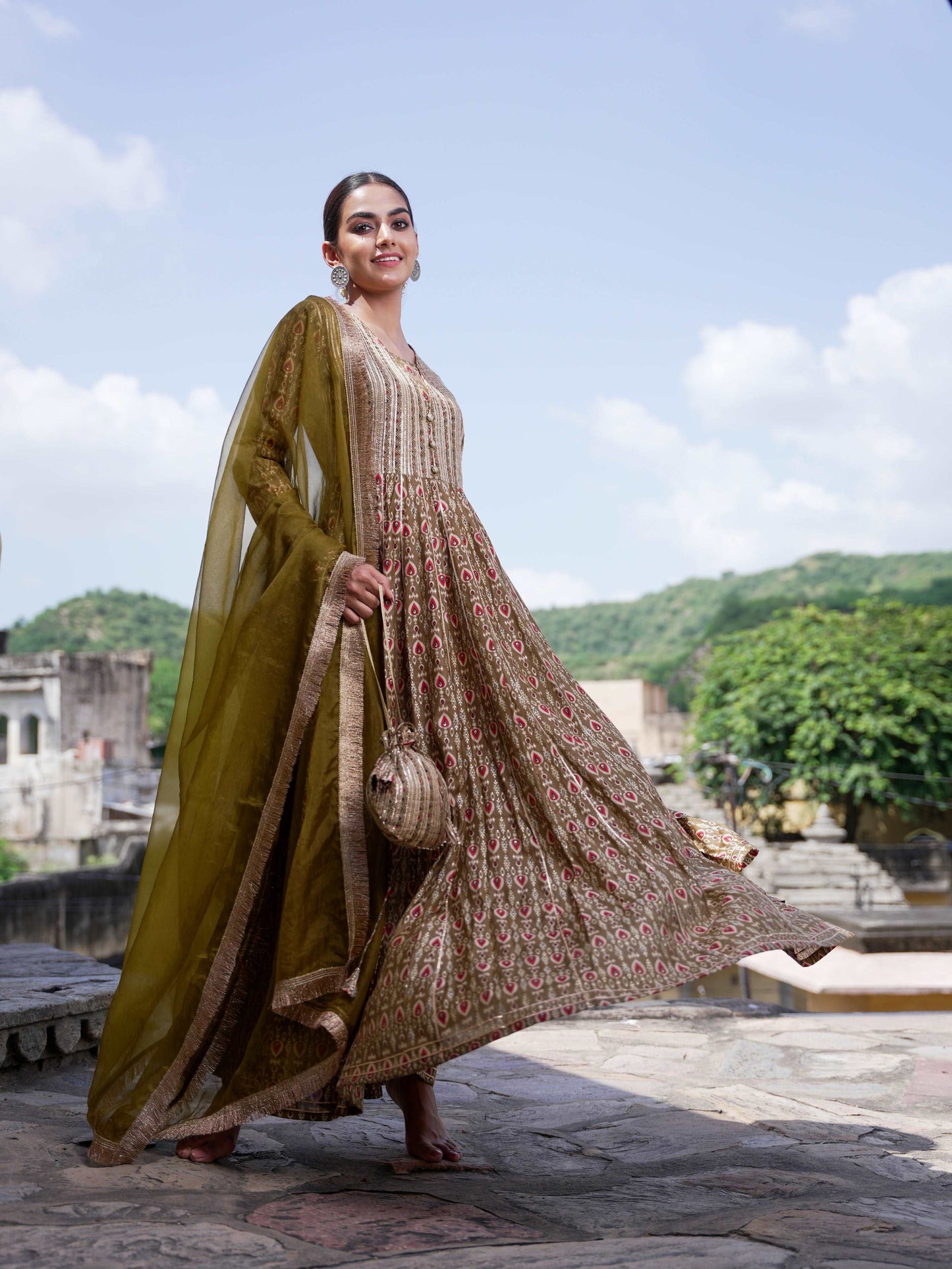 Maslin Silk Anarkali dupatta with potli bag