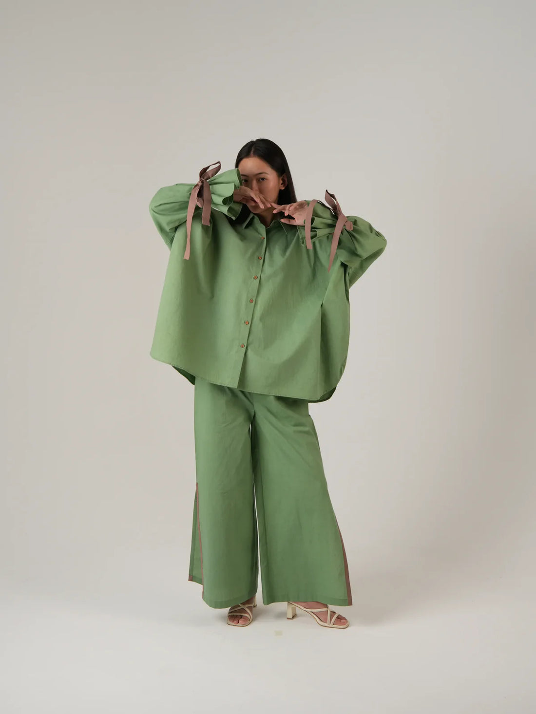 Sage green cotton co-ord set for women — Vanshitaaz