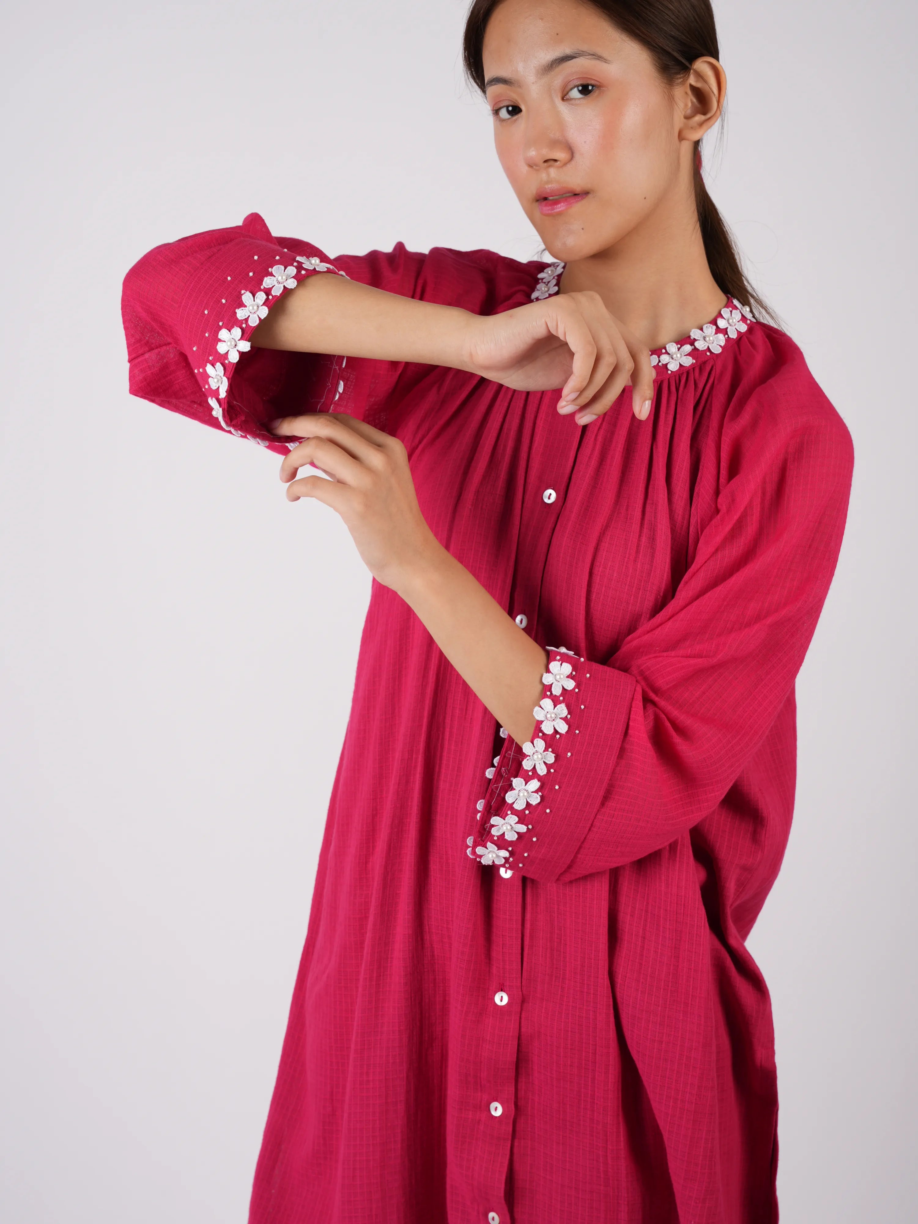 Embroidered Red kurta Palazzo with Scrunchies