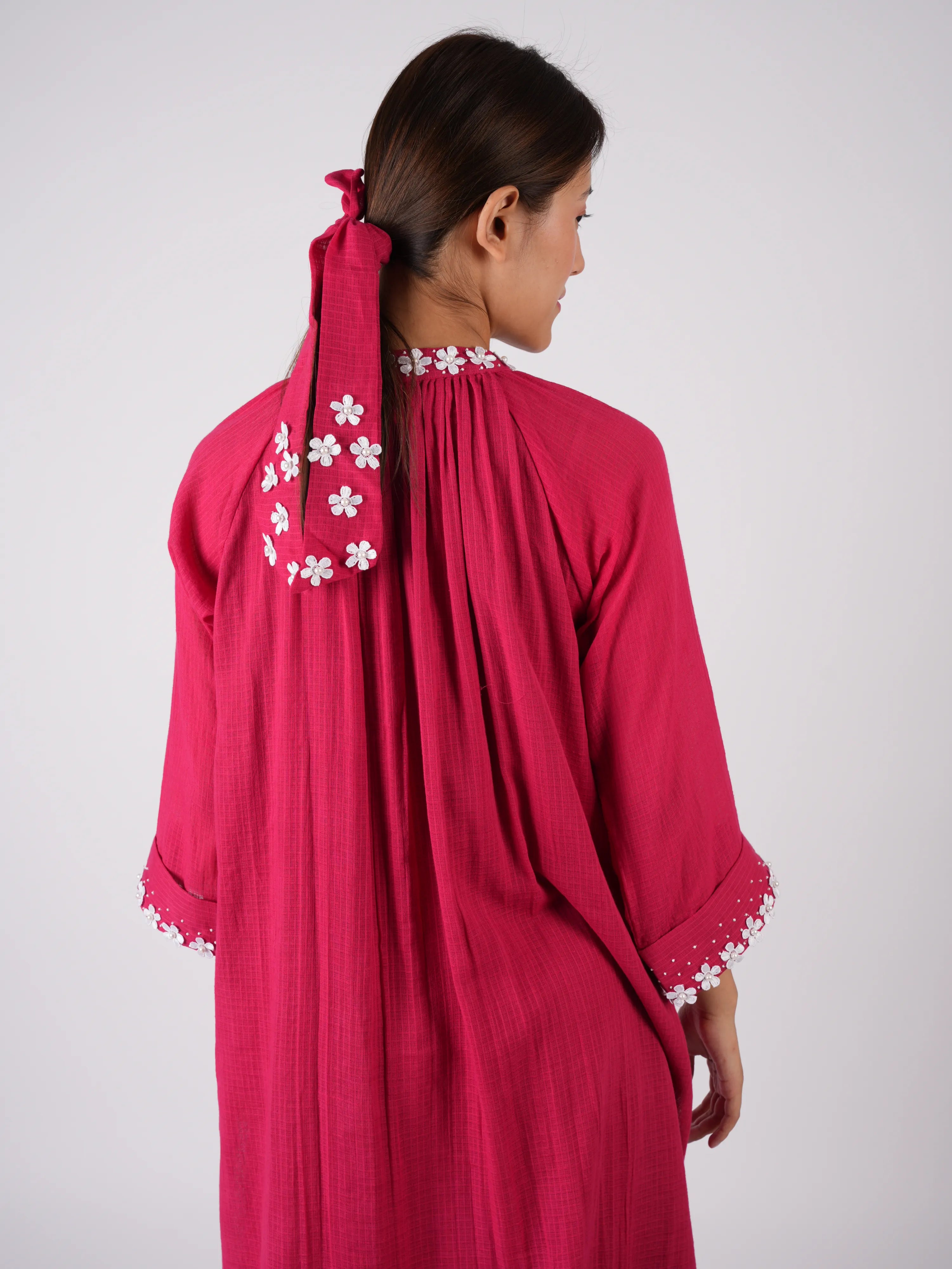 Embroidered Red kurta Palazzo with Scrunchies