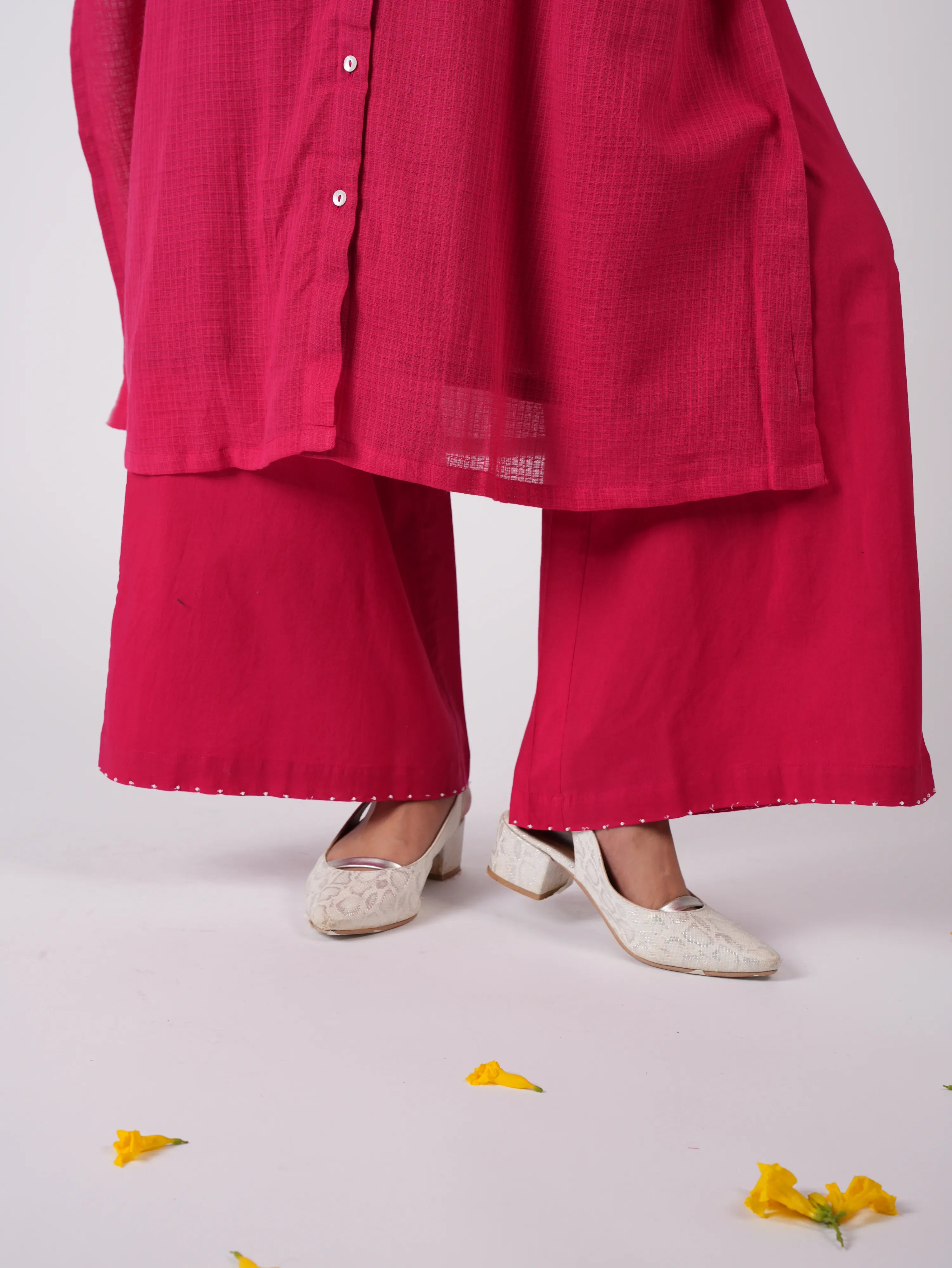 Embroidered Red kurta Palazzo with Scrunchies