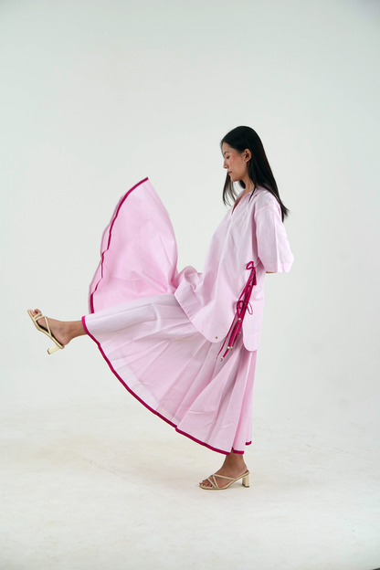 V Neck Set - Pastel Pink Linen