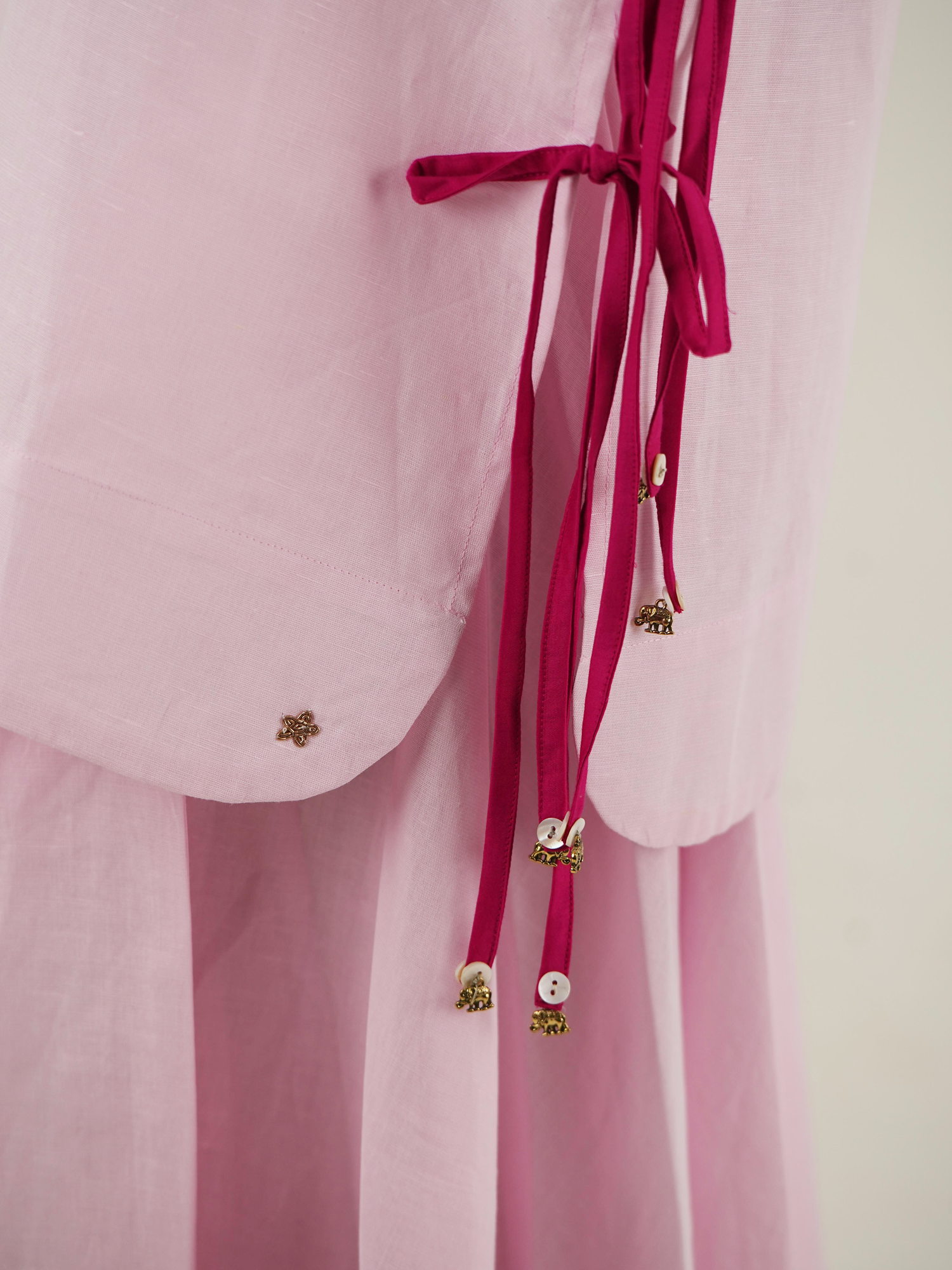 V Neck Set - Pastel Pink Linen