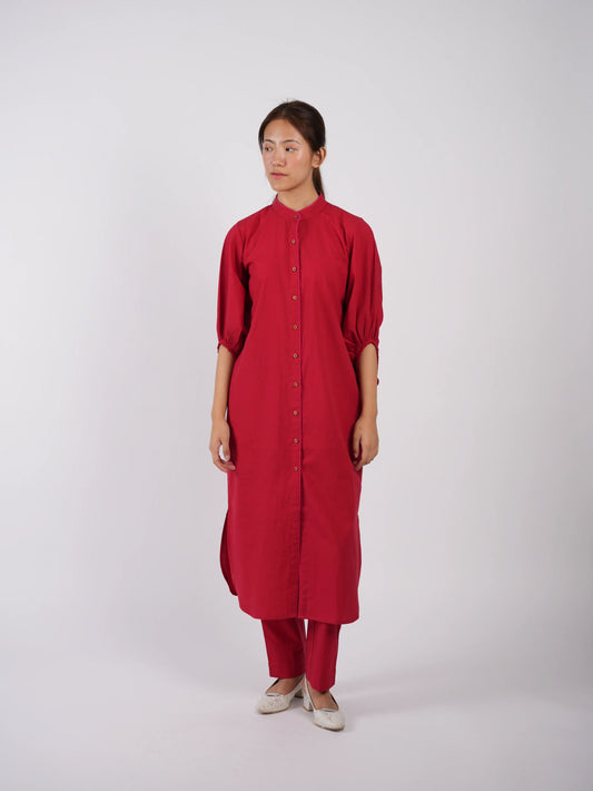 Marron Red Cotton Co-ord Set