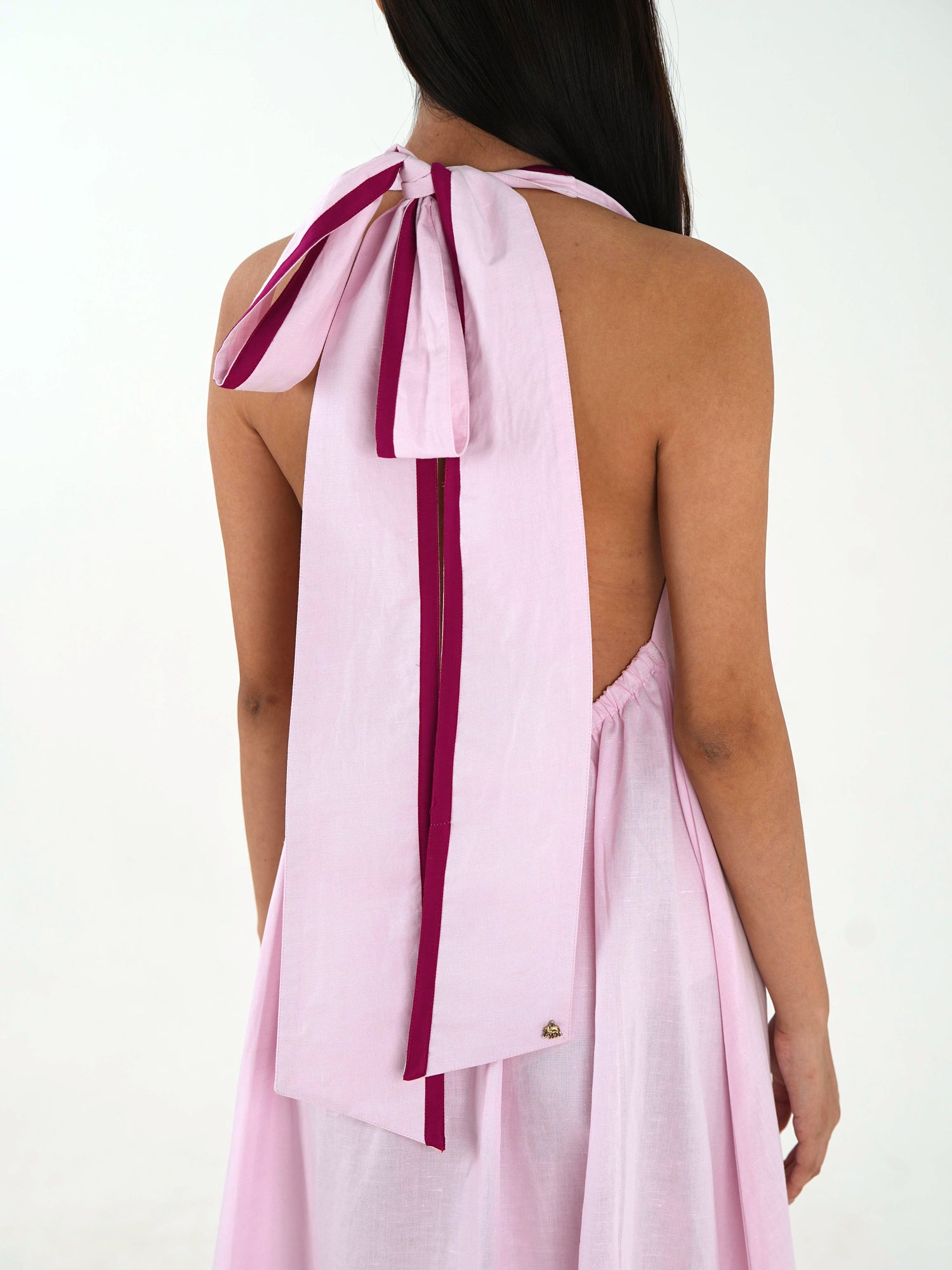 Sleeveless Halter Dress - Pastel Pink Linen