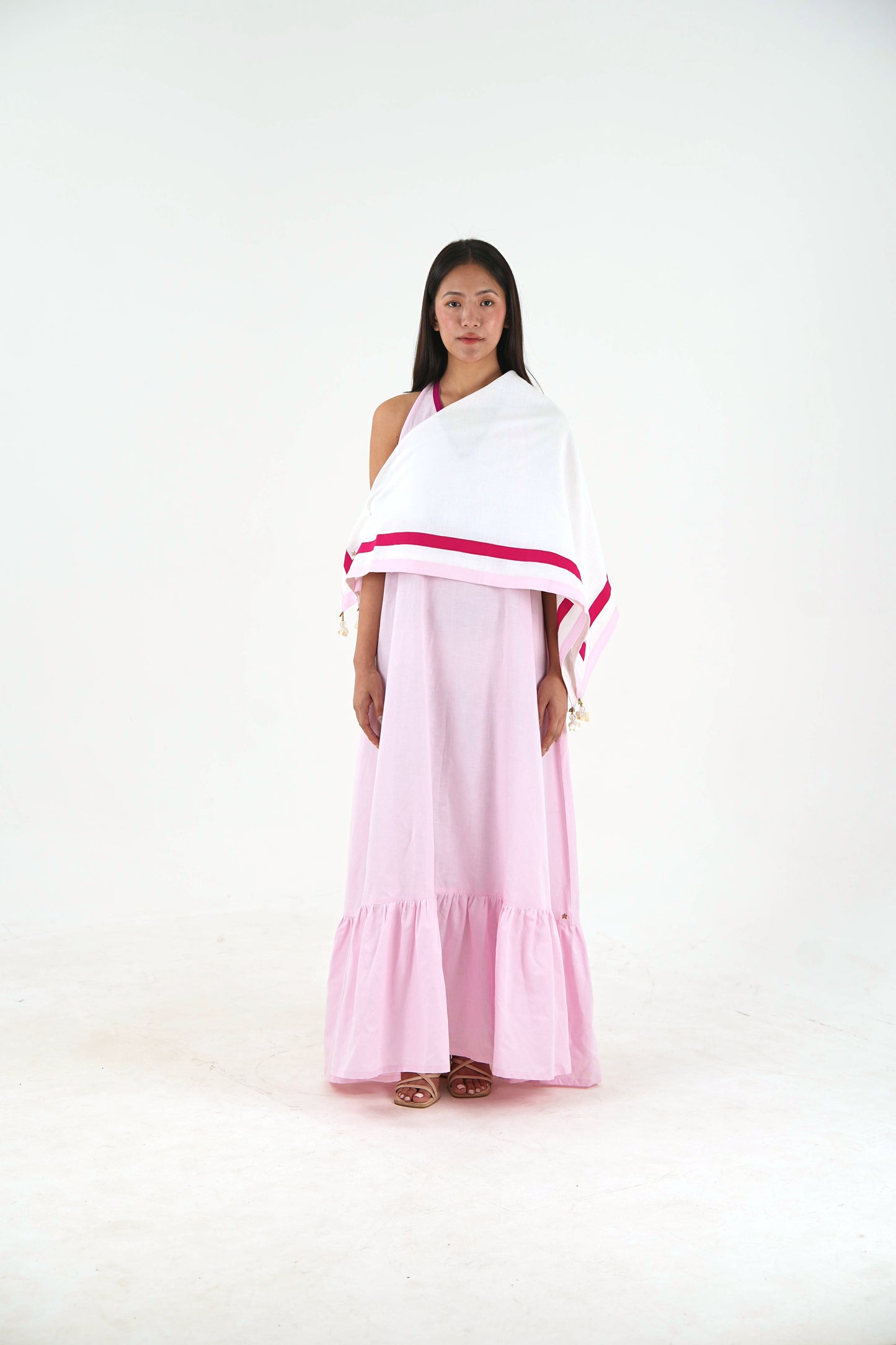 Sleeveless Halter Dress - Pastel Pink Linen