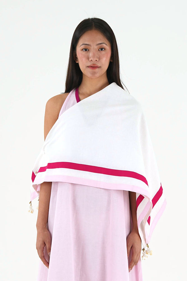 Tassel Linen Cotton Stole - Off White