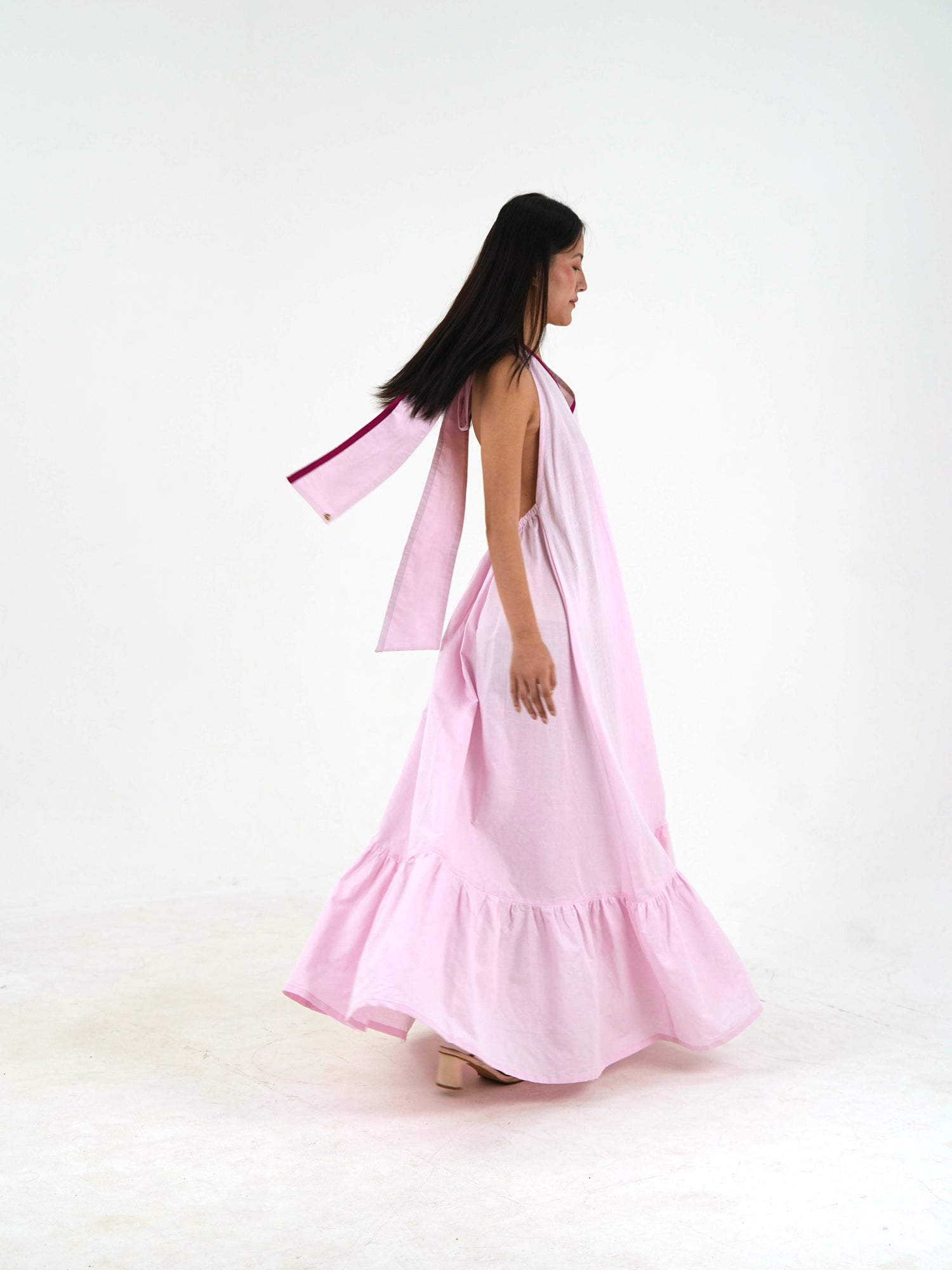 Sleeveless Halter Dress - Pastel Pink Linen