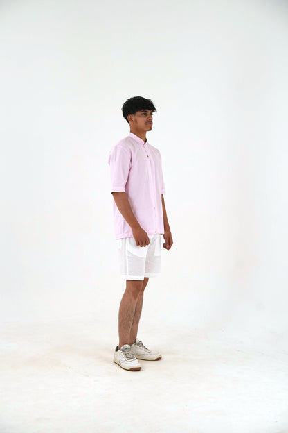 Half-Sleeve Short Kurta with Mandarin Collar - Blush Pink