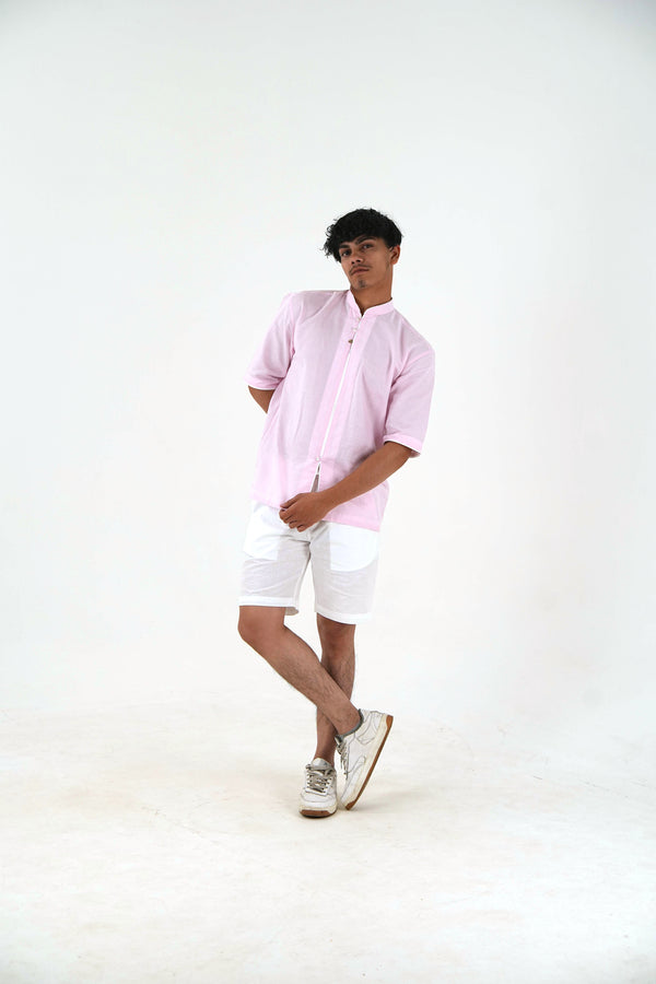 Mandarin Collar Kurta Shorts Set - Blush Pink