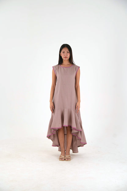Sleeveless High Low Dress - Mauve Linen