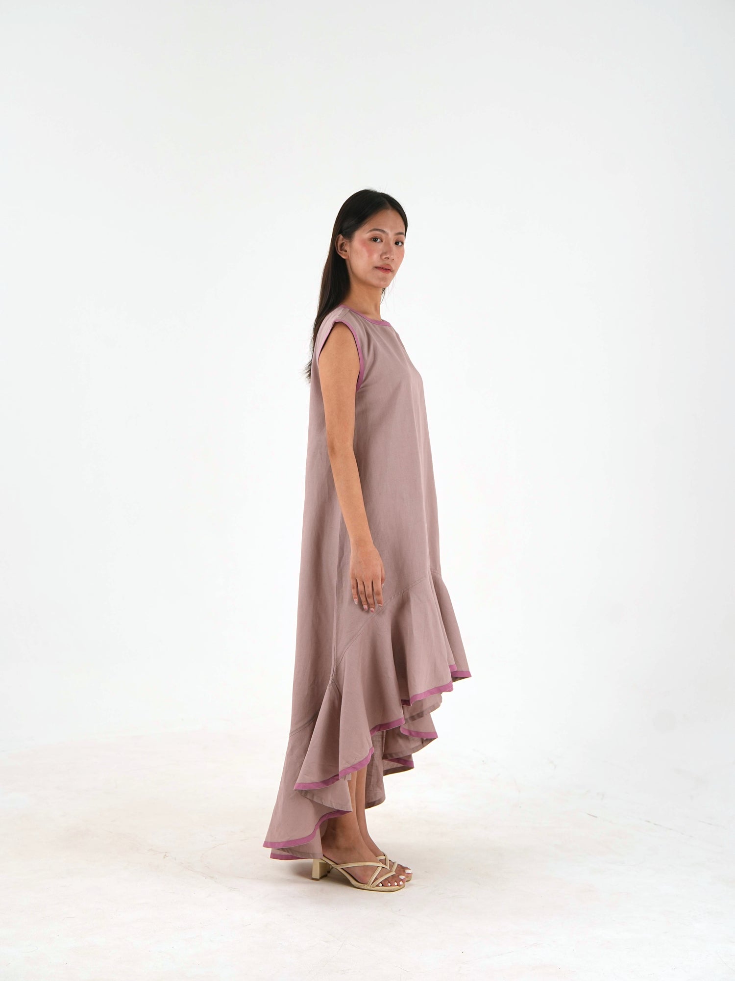 Sleeveless High Low Dress - Mauve Linen