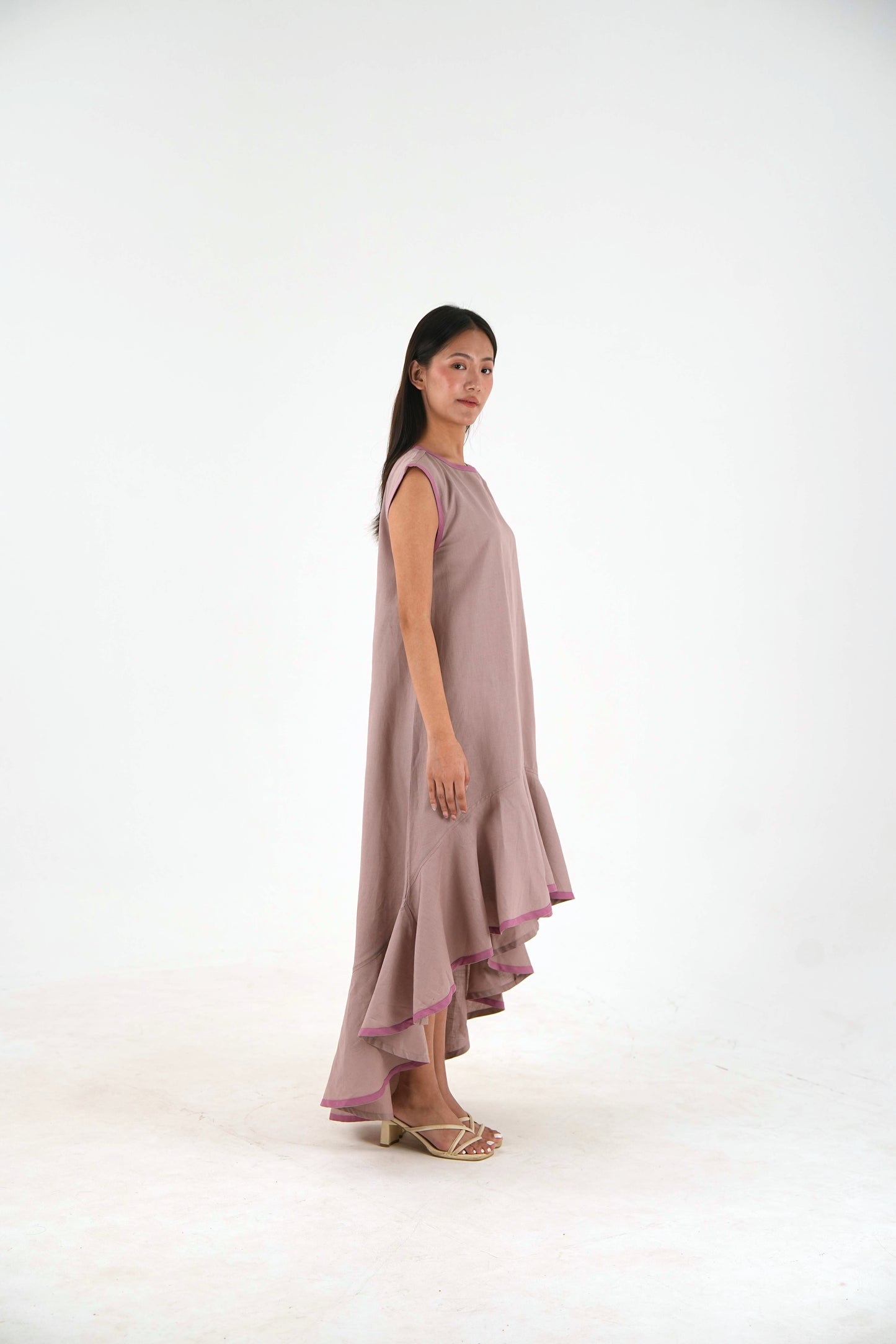 Sleeveless High Low Dress - Mauve Linen
