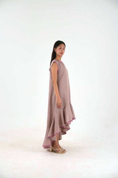 Sleeveless High Low Dress - Mauve Linen