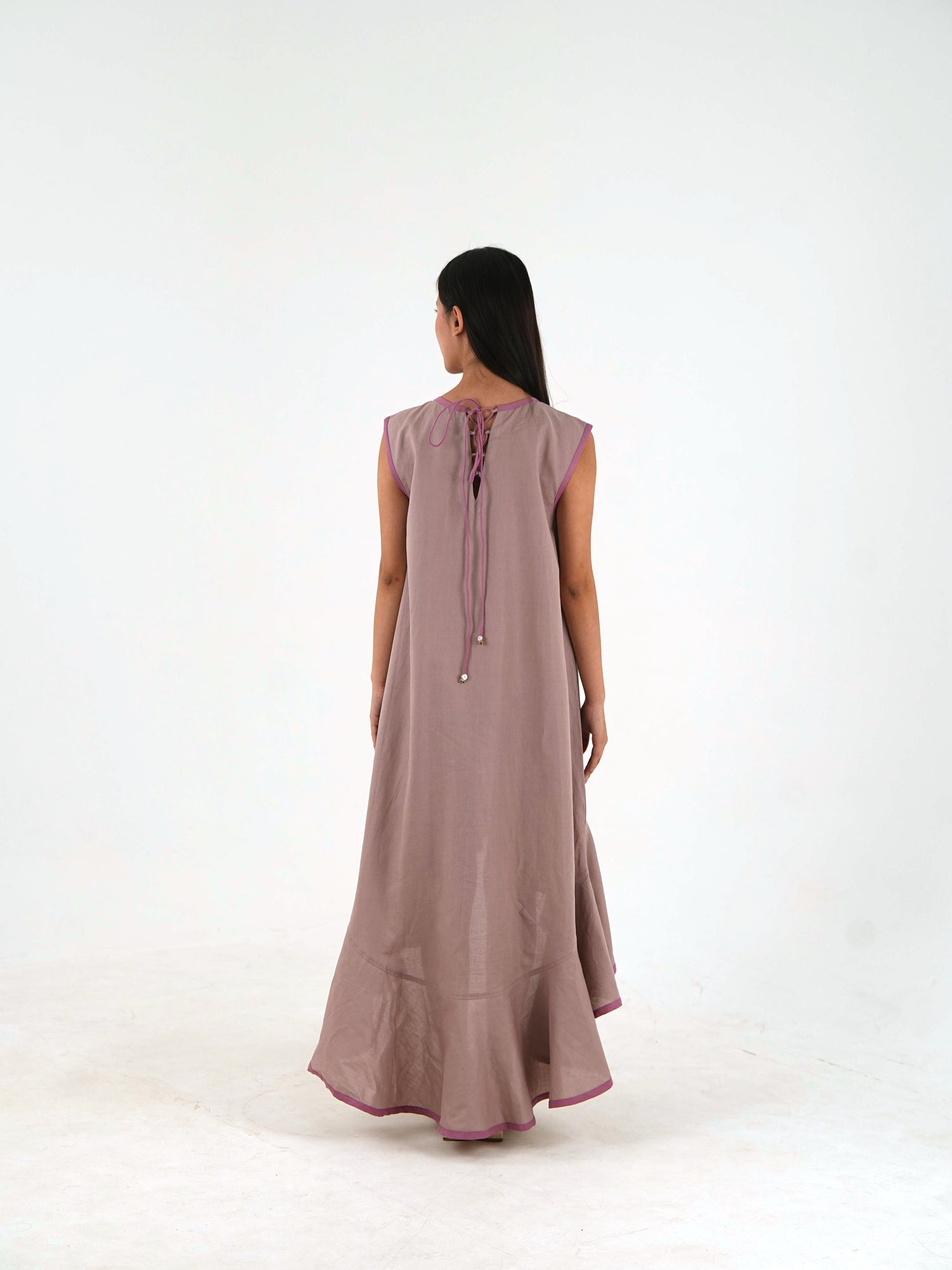 Sleeveless High Low Dress - Mauve Linen