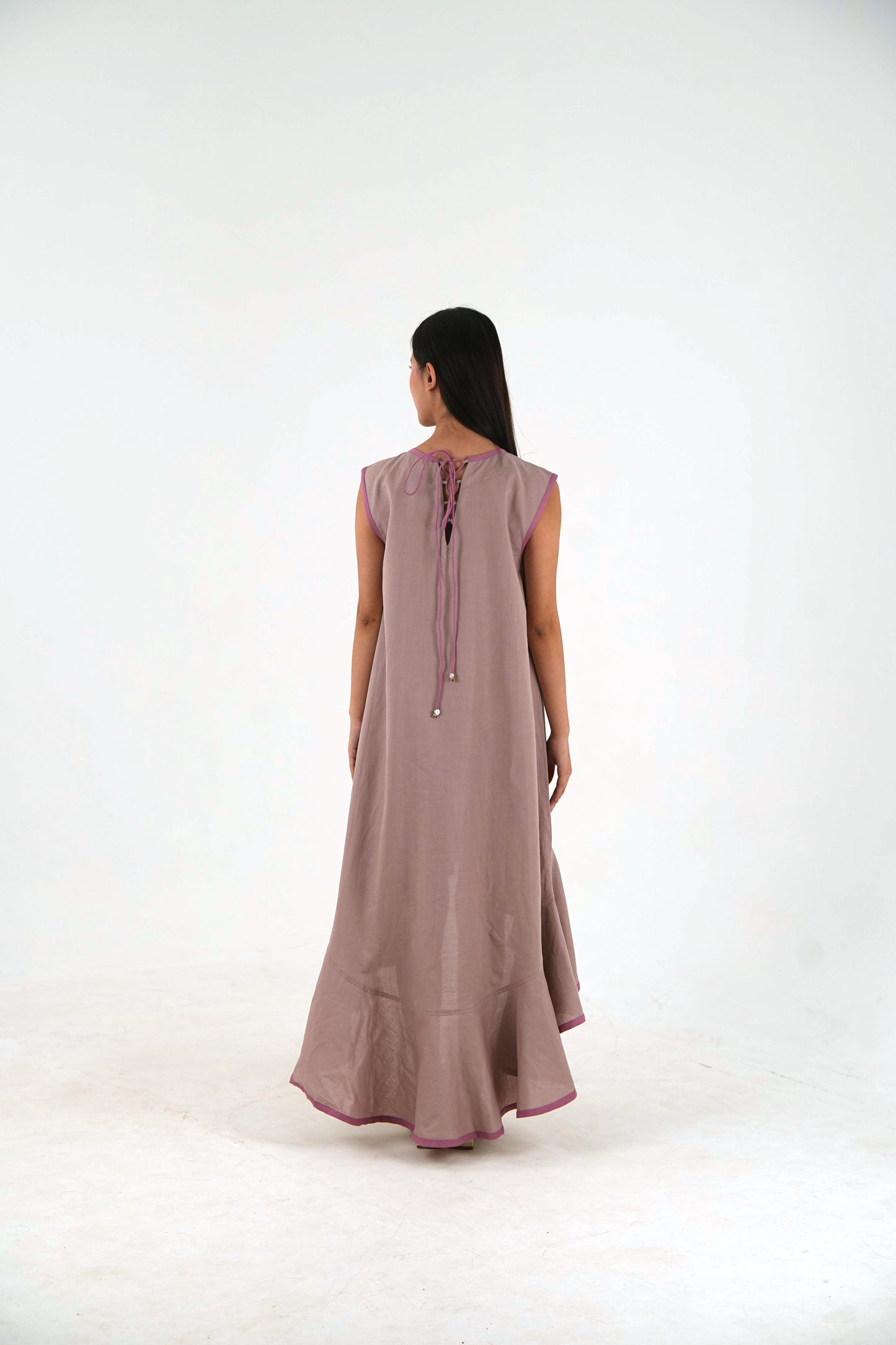 Sleeveless High Low Dress - Mauve Linen