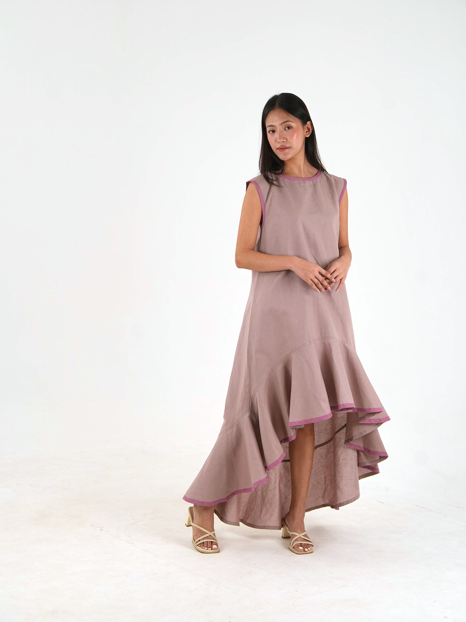 Sleeveless High Low Dress - Mauve Linen