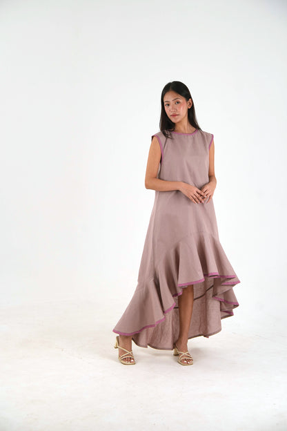 Sleeveless High Low Dress - Mauve Linen
