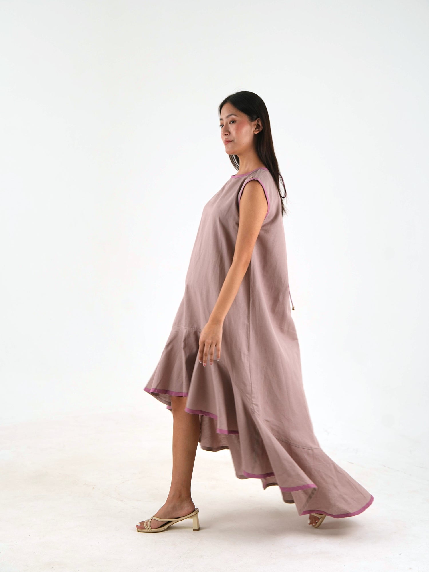 Sleeveless High Low Dress - Mauve Linen