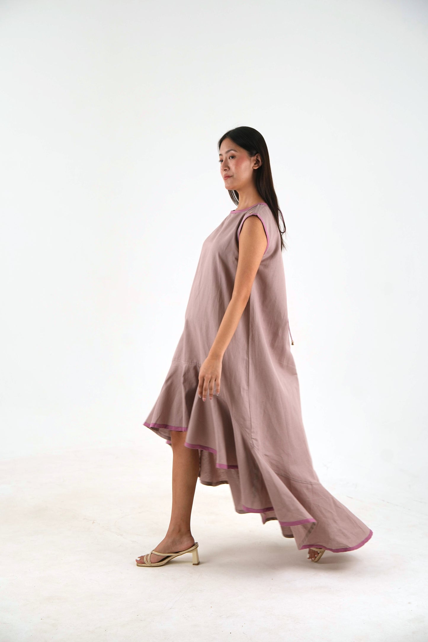 Sleeveless High Low Dress - Mauve Linen