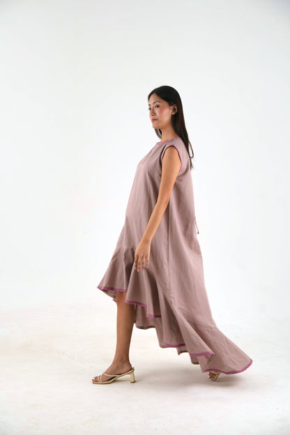 Sleeveless High Low Dress - Mauve Linen