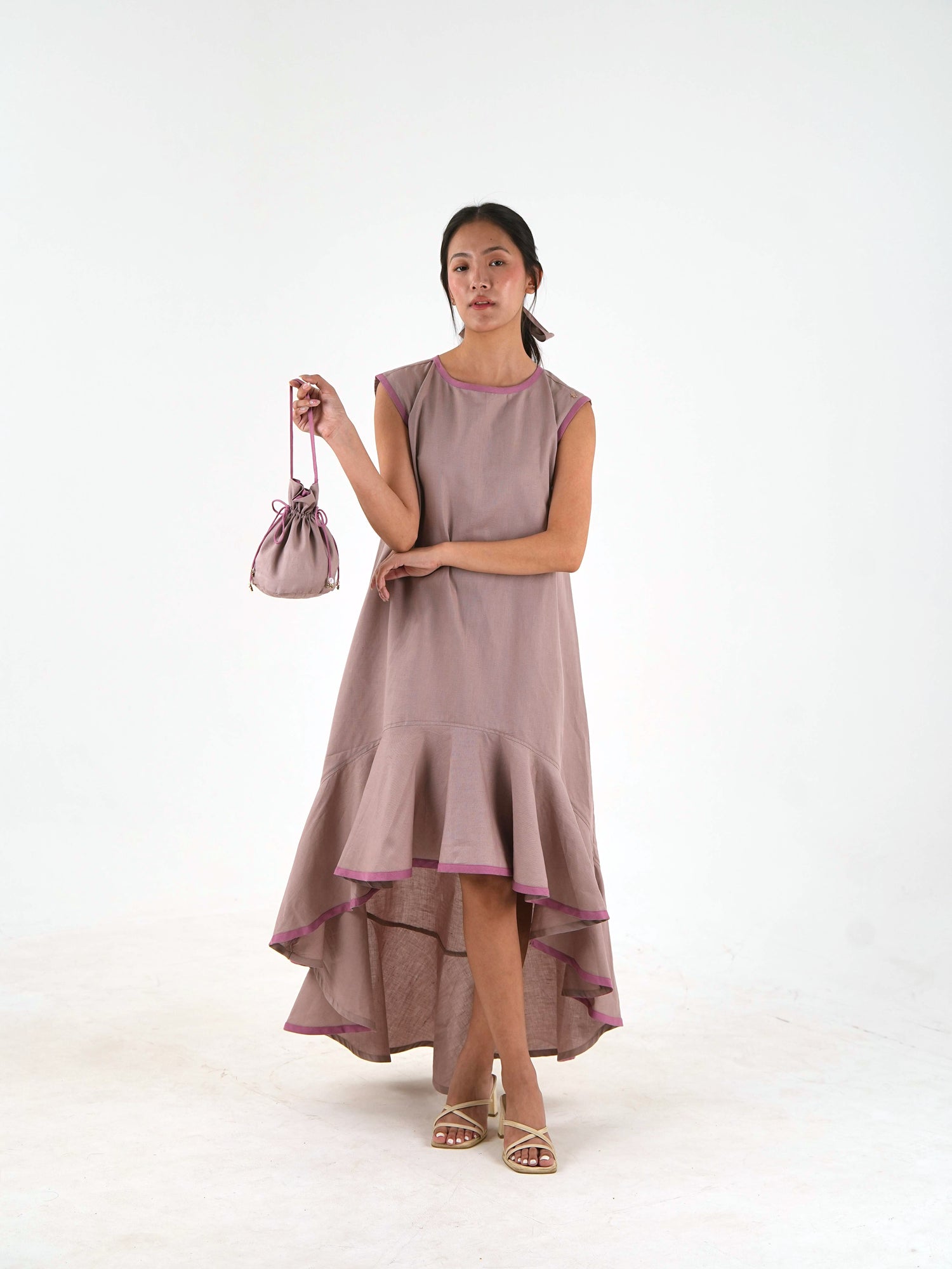 Sleeveless High Low Dress - Mauve Linen