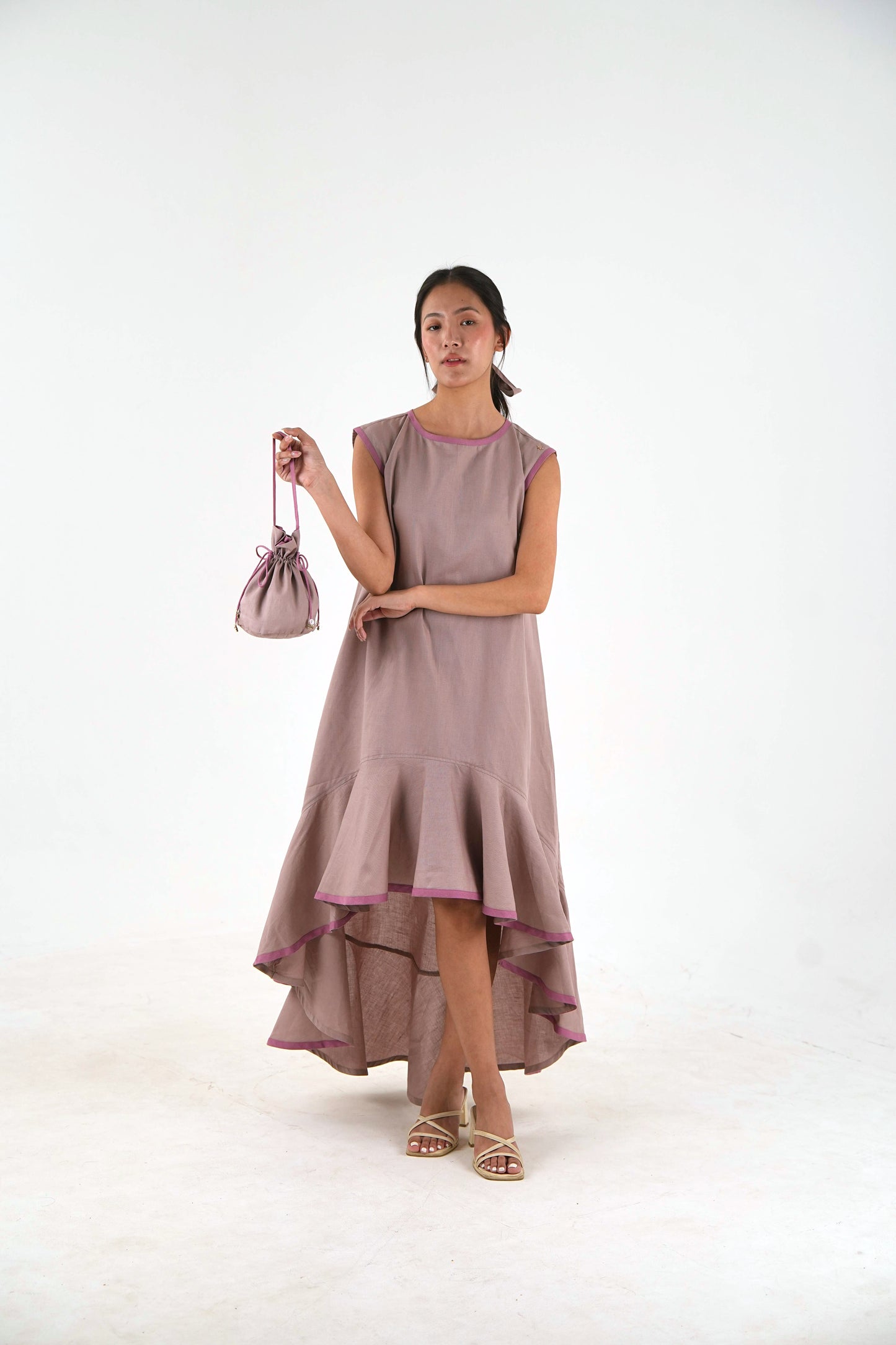 Sleeveless High Low Dress - Mauve Linen