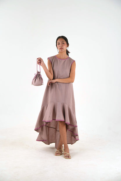 Sleeveless High Low Dress - Mauve Linen