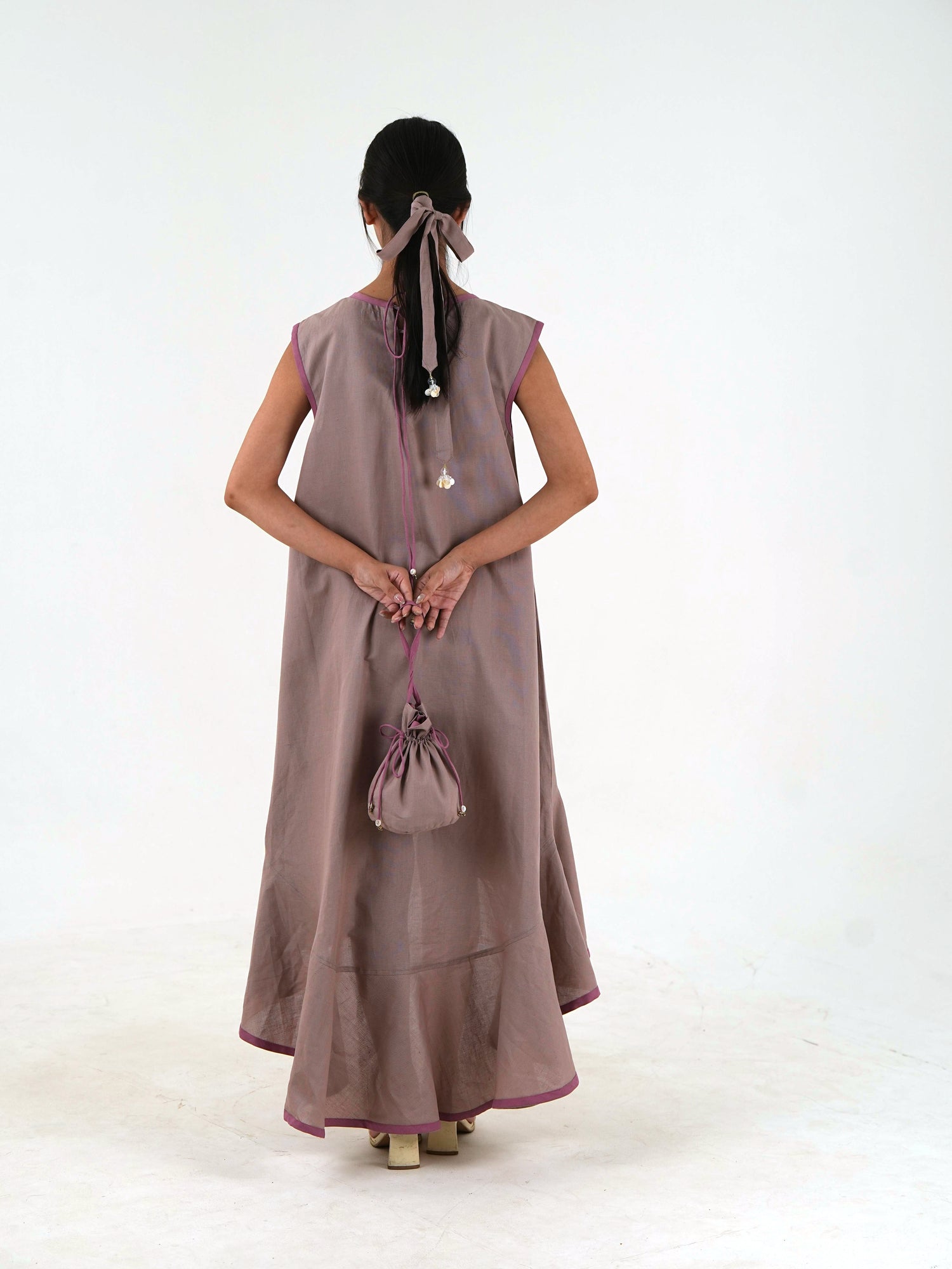 Sleeveless High Low Dress - Mauve Linen