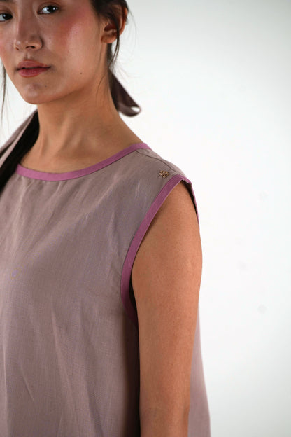 Sleeveless High Low Dress - Mauve Linen
