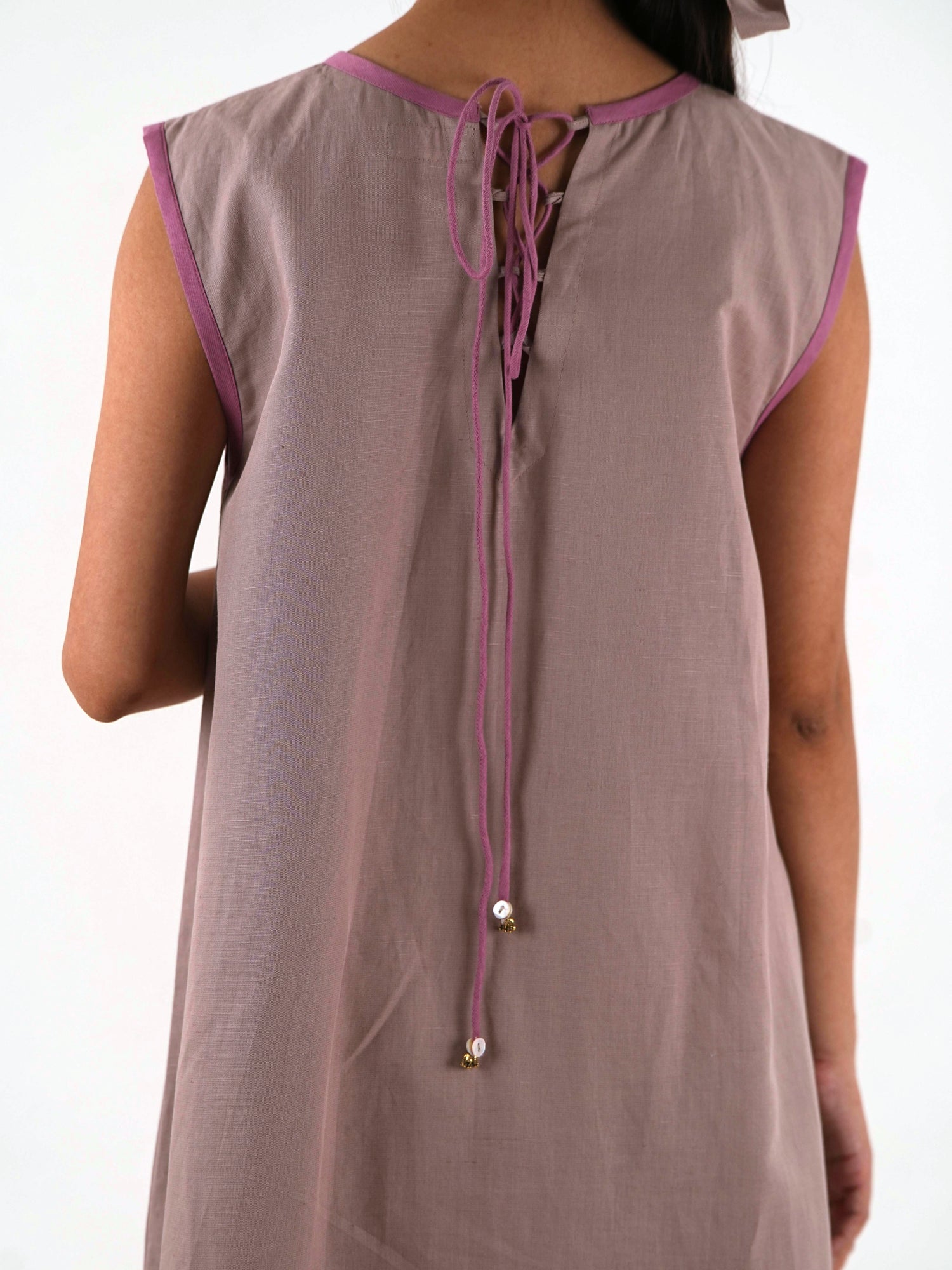 Sleeveless High Low Dress - Mauve Linen