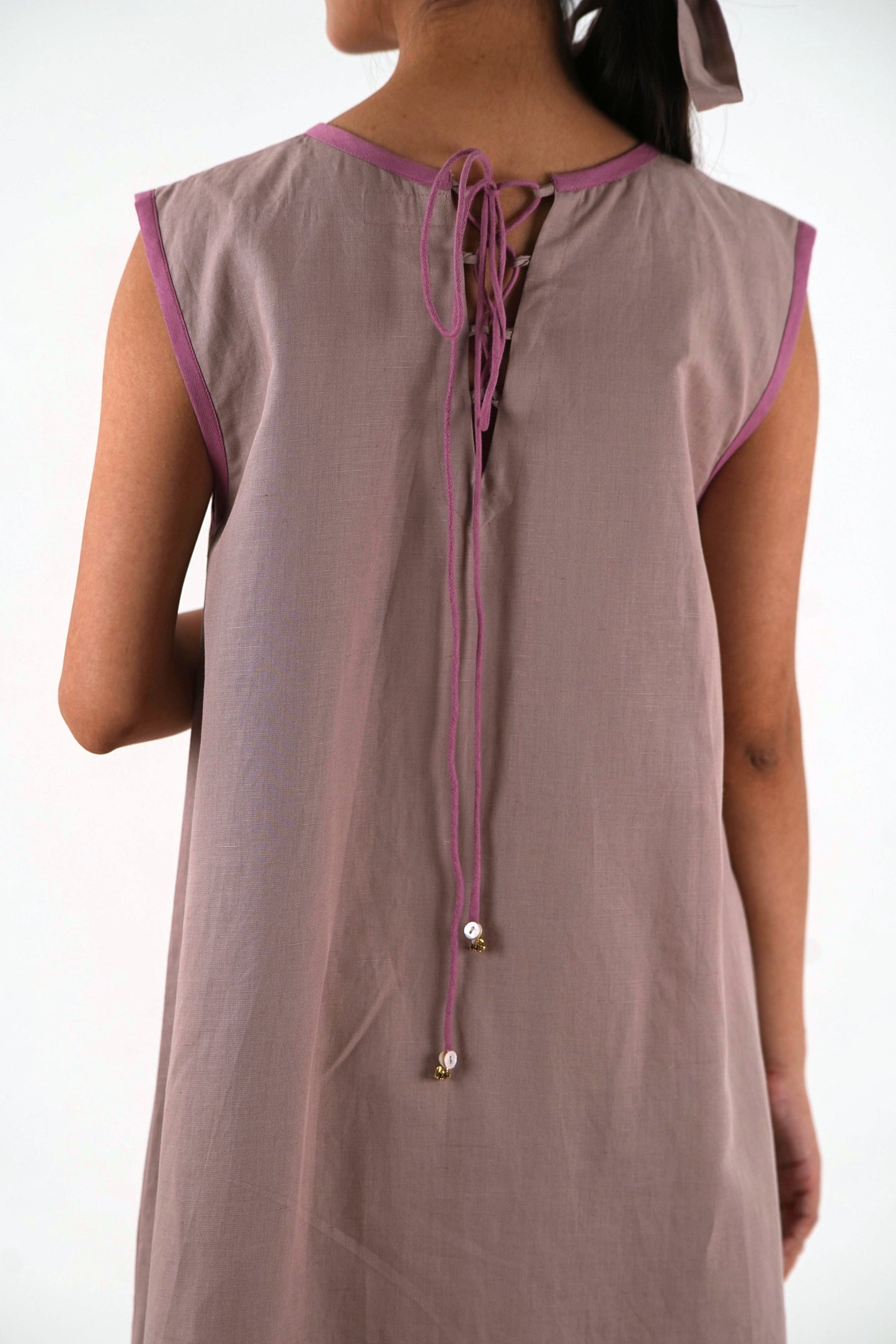 Sleeveless High Low Dress - Mauve Linen