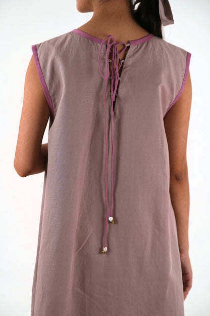 Sleeveless High Low Dress - Mauve Linen